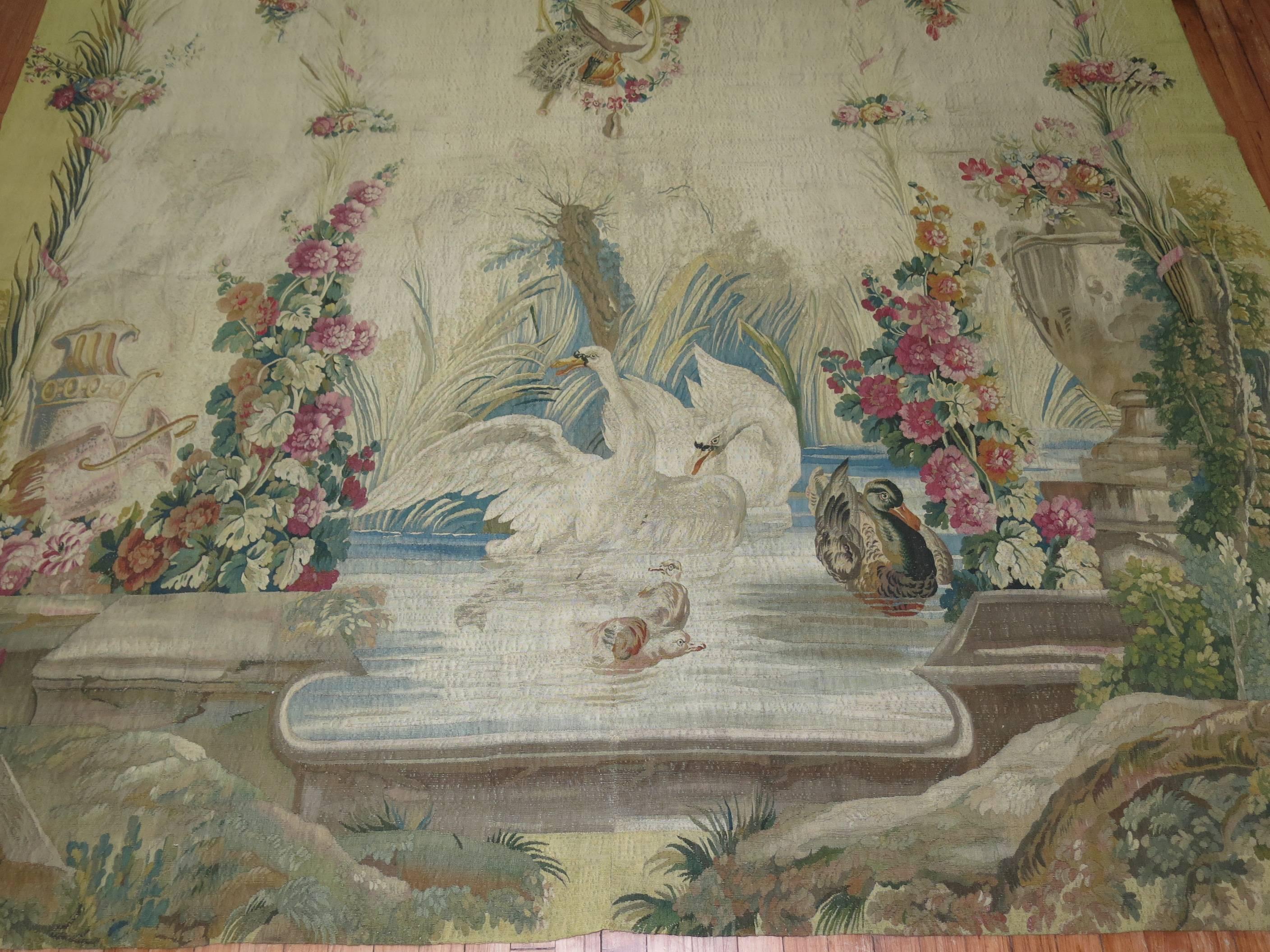 Swans Ducks 18th Century Aubusson French Tapestry Panel For Sale 3