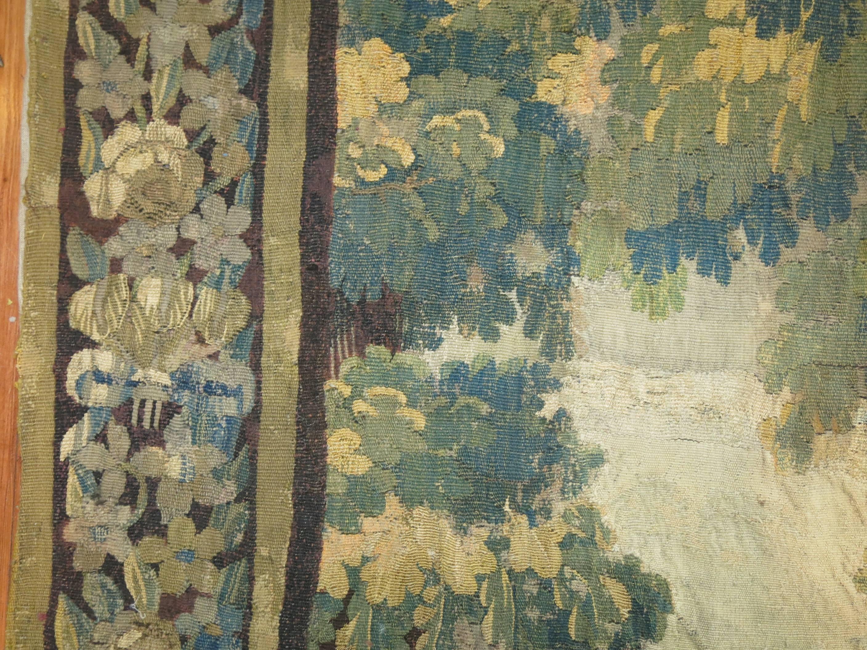Hand-Woven Antique Flemish Verdure Tapestry
