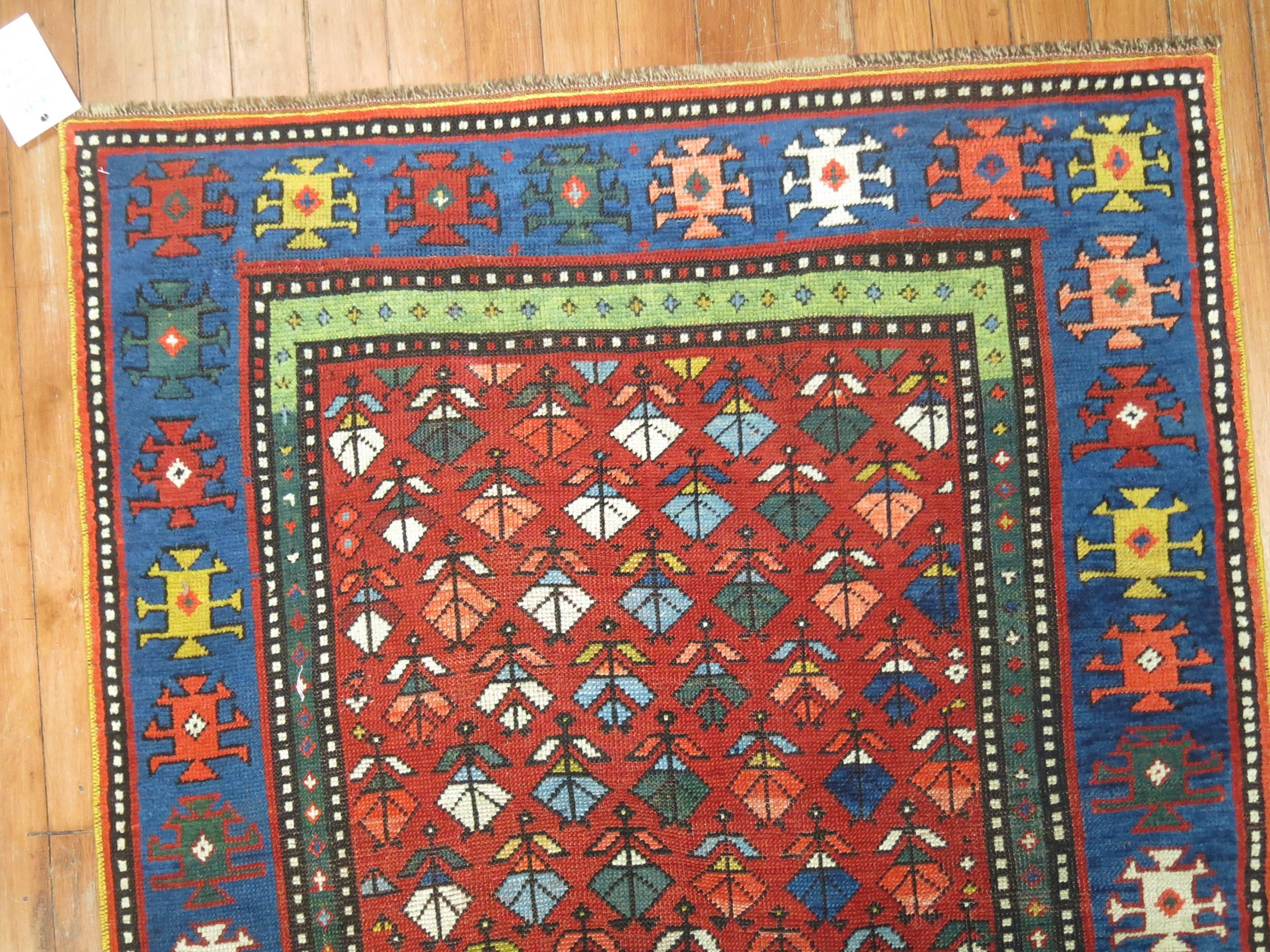 Caucasian Zabihi Collection Antique Kazak Prayer Motif Rug For Sale