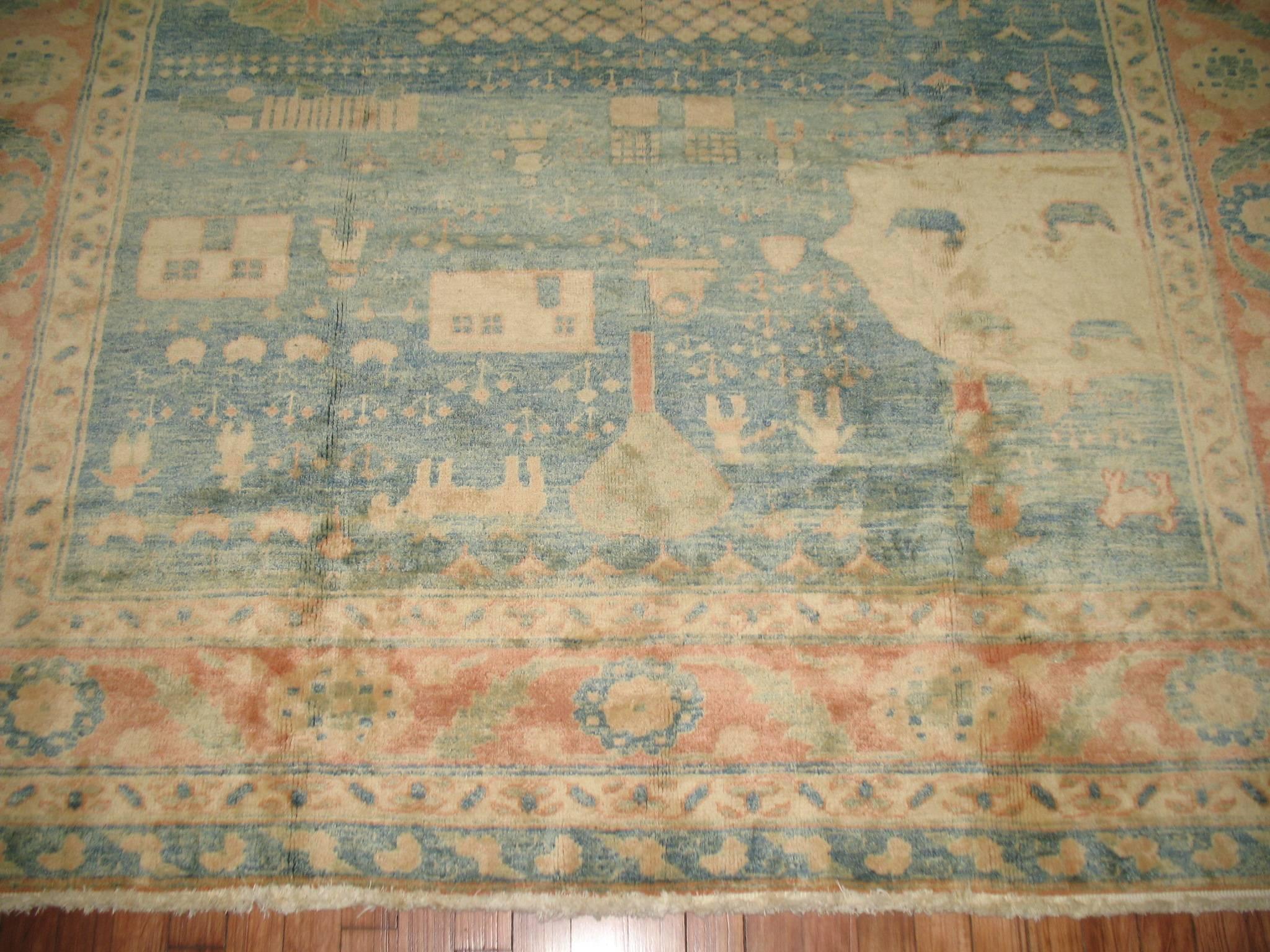 Folk Art Vintage Turkish Pictorial Carpet