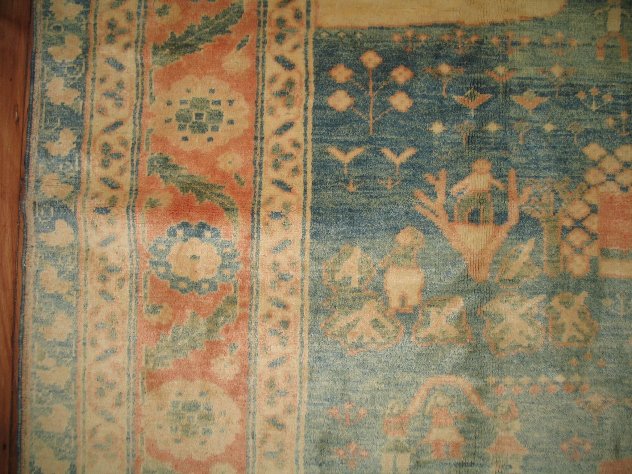 Wool Vintage Turkish Pictorial Carpet