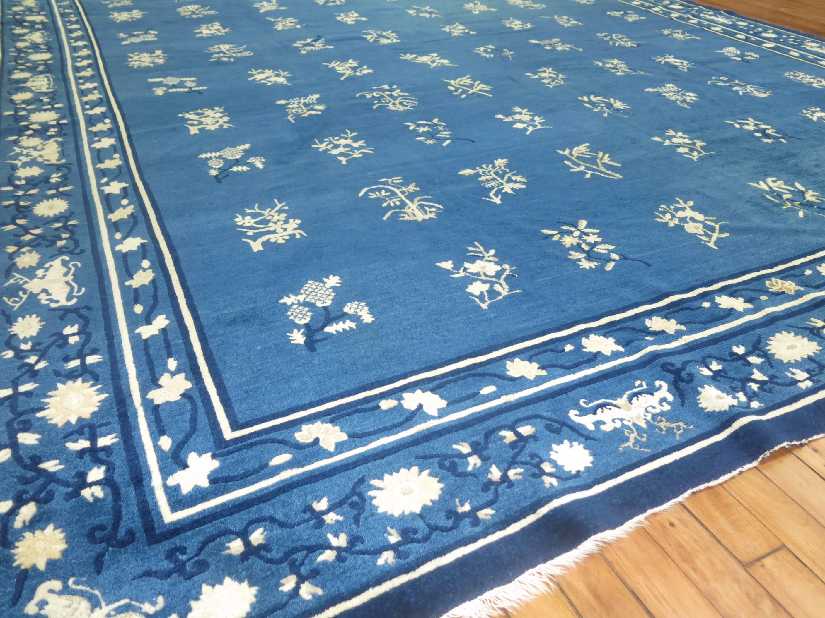 Chinoiserie Blue Antique Chinese Peking Room Size Carpet