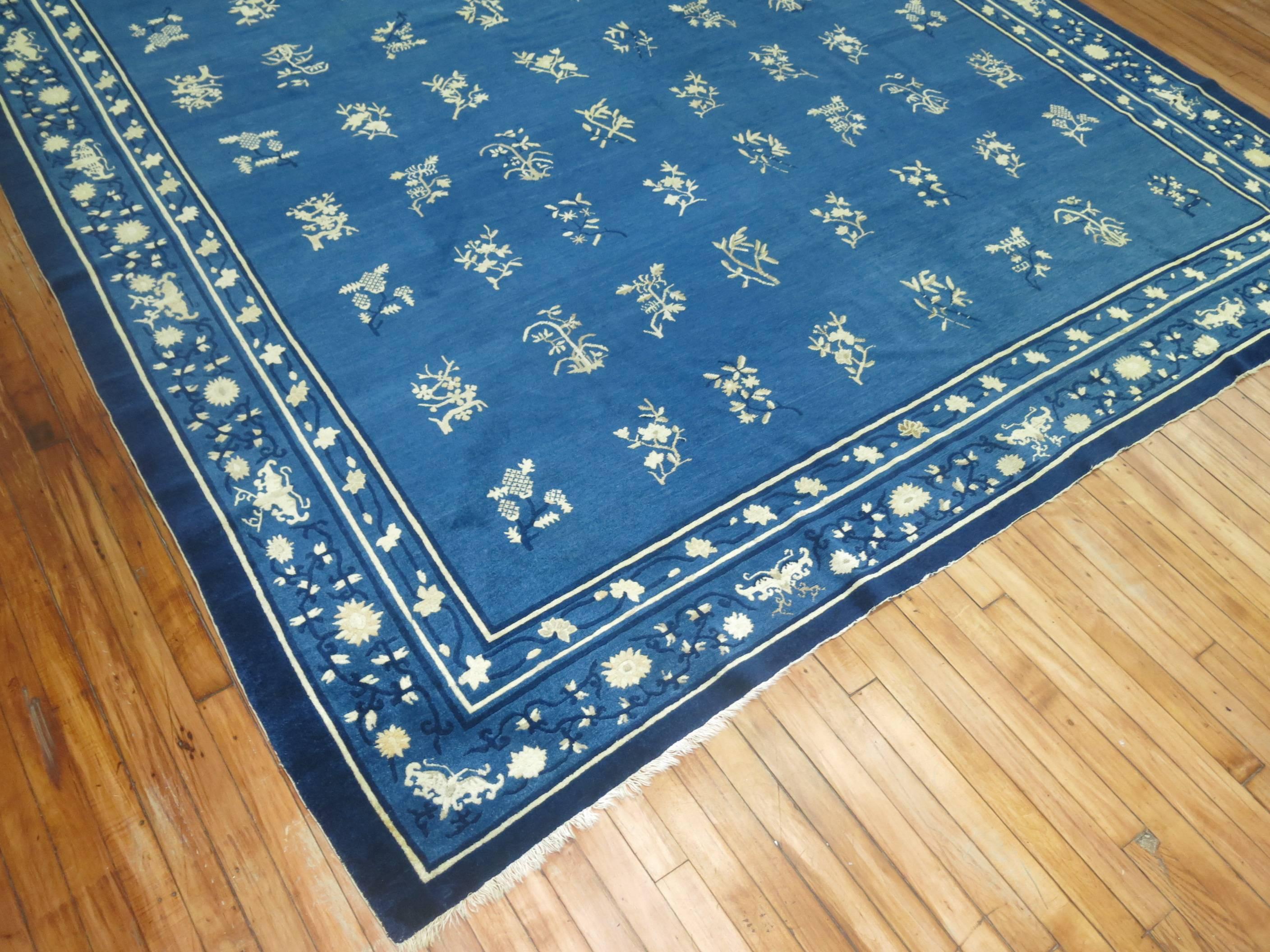 Blue Antique Chinese Peking Room Size Carpet In Good Condition In New York, NY