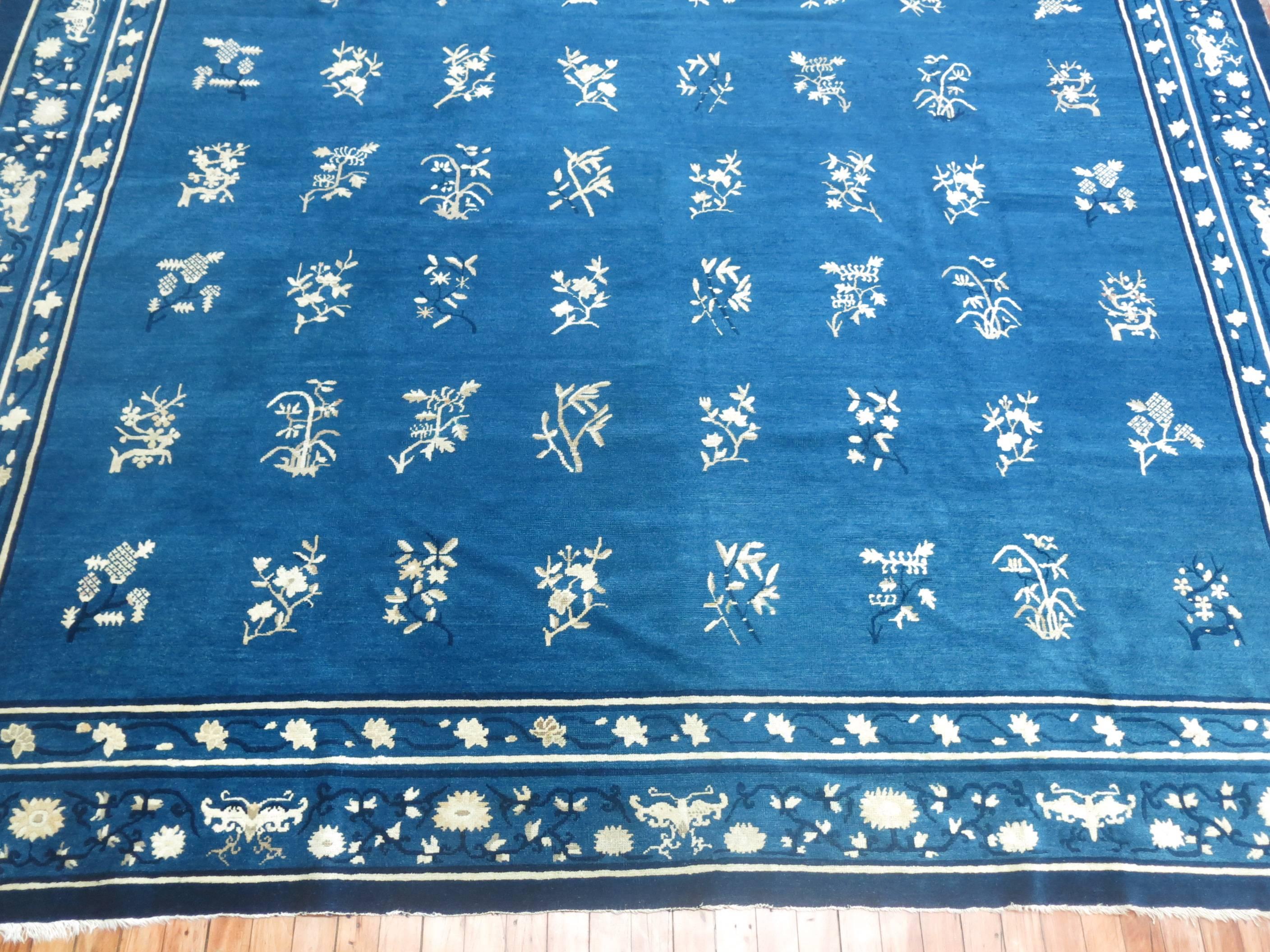 Hand-Woven Blue Antique Chinese Peking Room Size Carpet