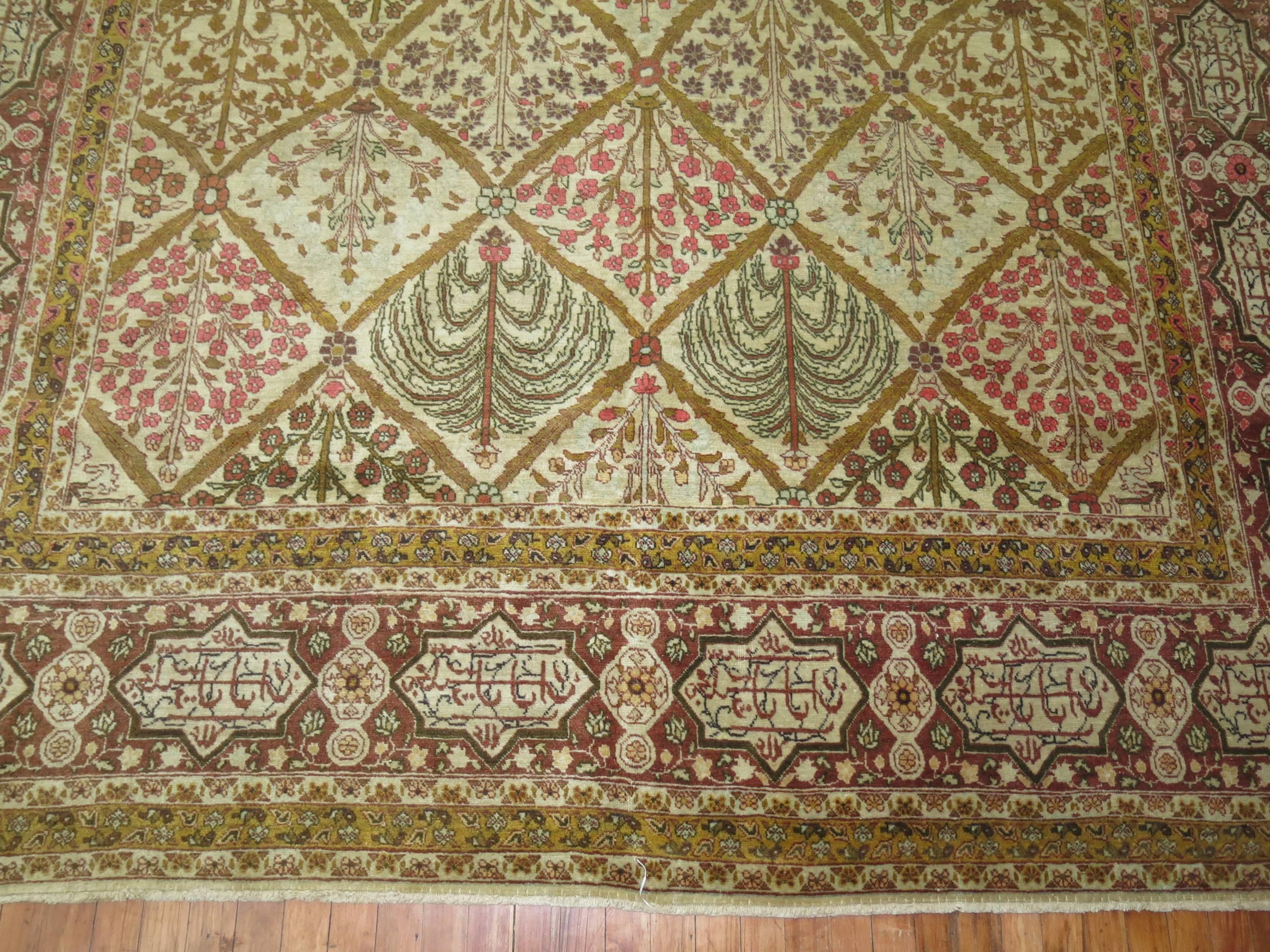 Expressionist Stunning Garden Persian Tabriz Love Poem Room Size Carpet For Sale