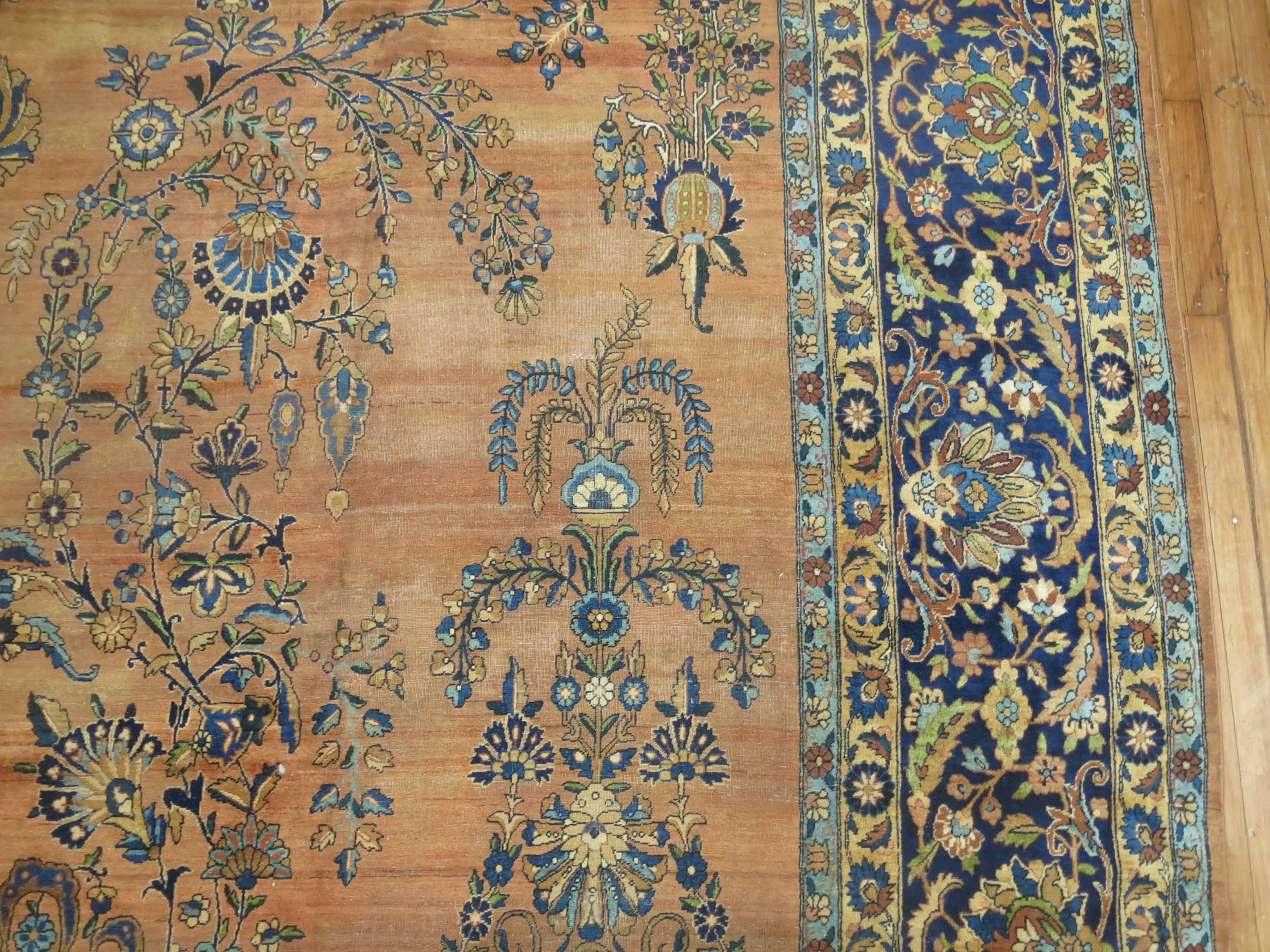 Regency Revival Antique Persian Yazd Carpet For Sale