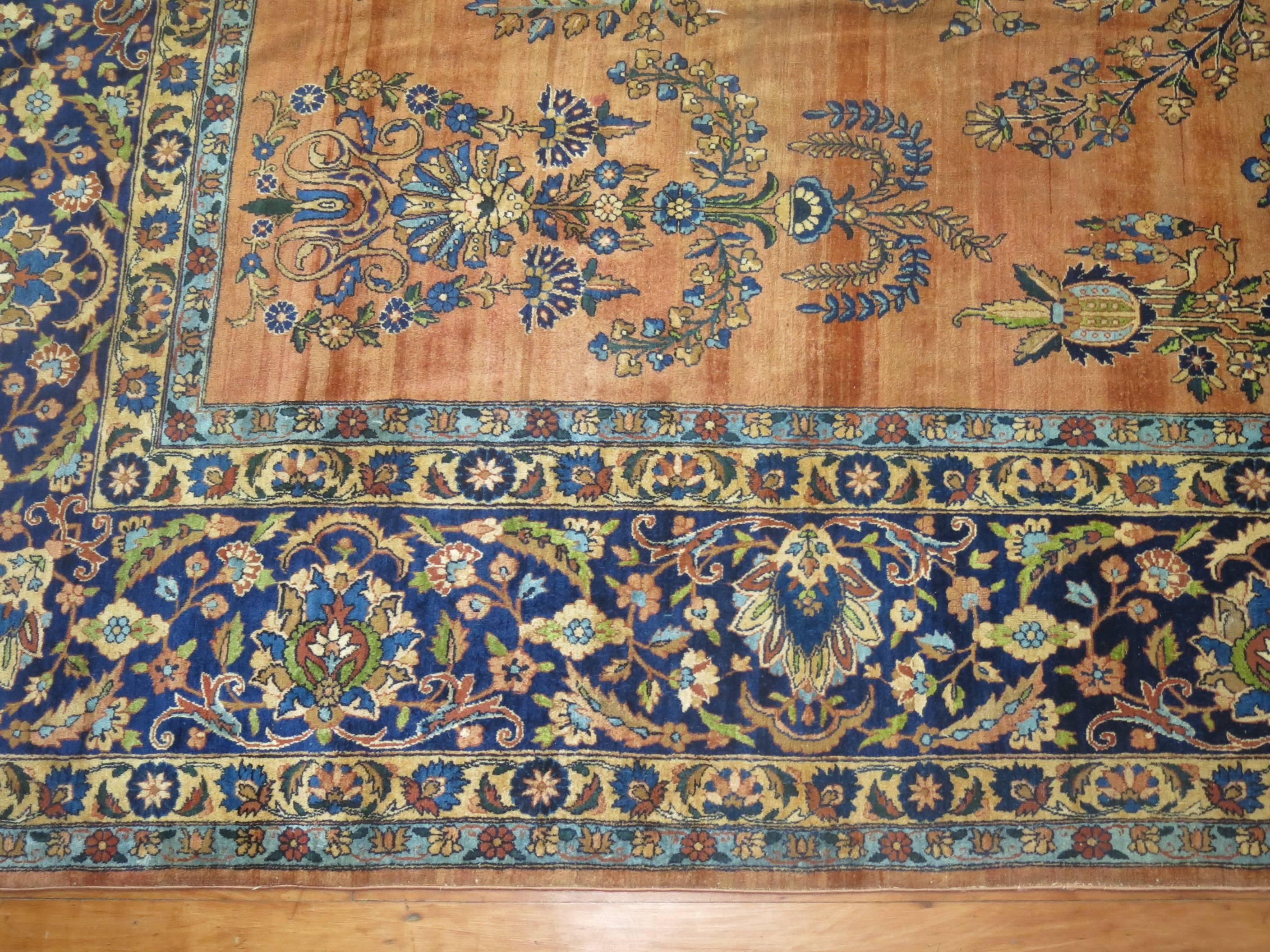 Regency Revival Antique Persian Yazd Carpet For Sale