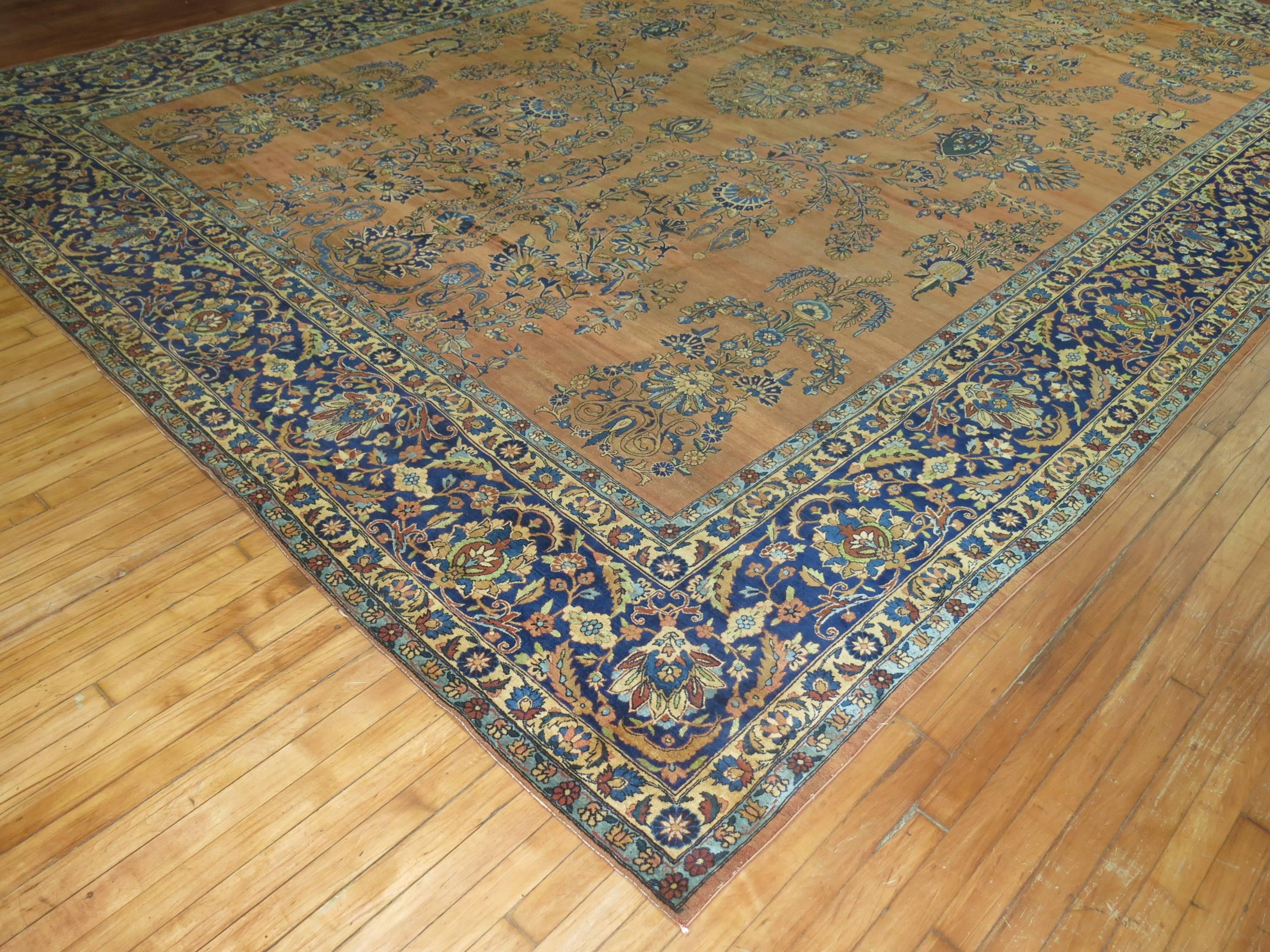 Hand-Knotted Antique Persian Yazd Carpet For Sale