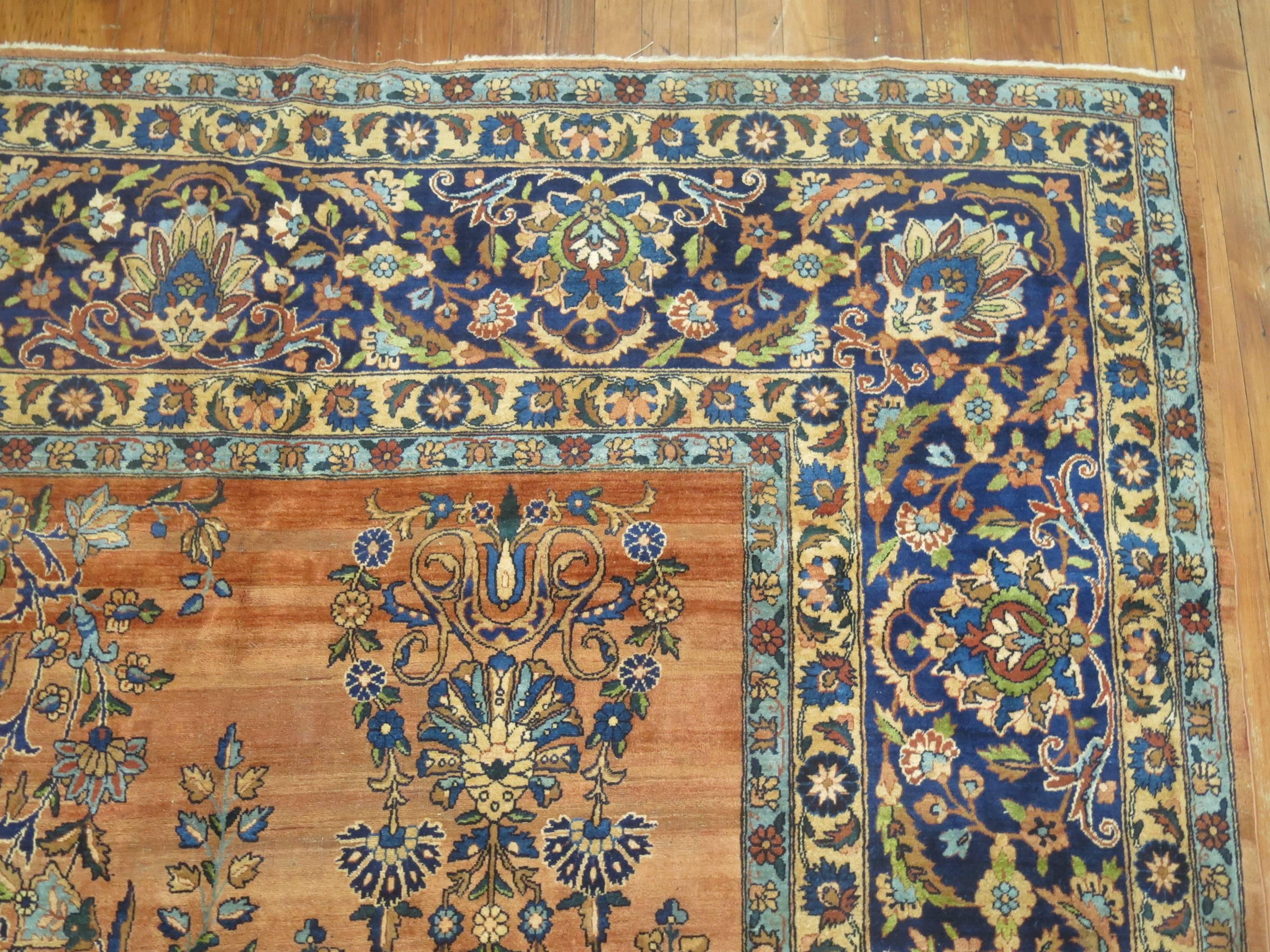 Wool Antique Persian Yazd Carpet For Sale