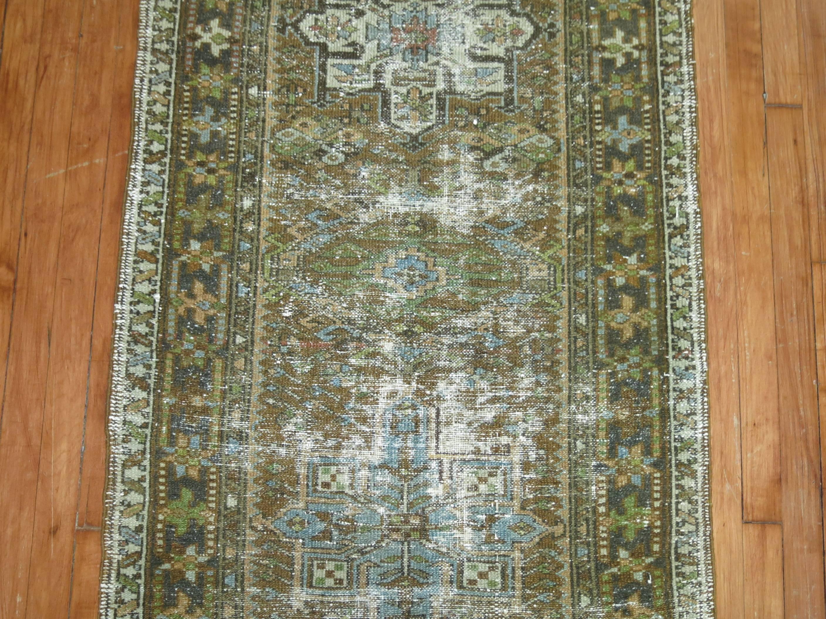 Distressed Persian Heriz Runner In Good Condition In New York, NY