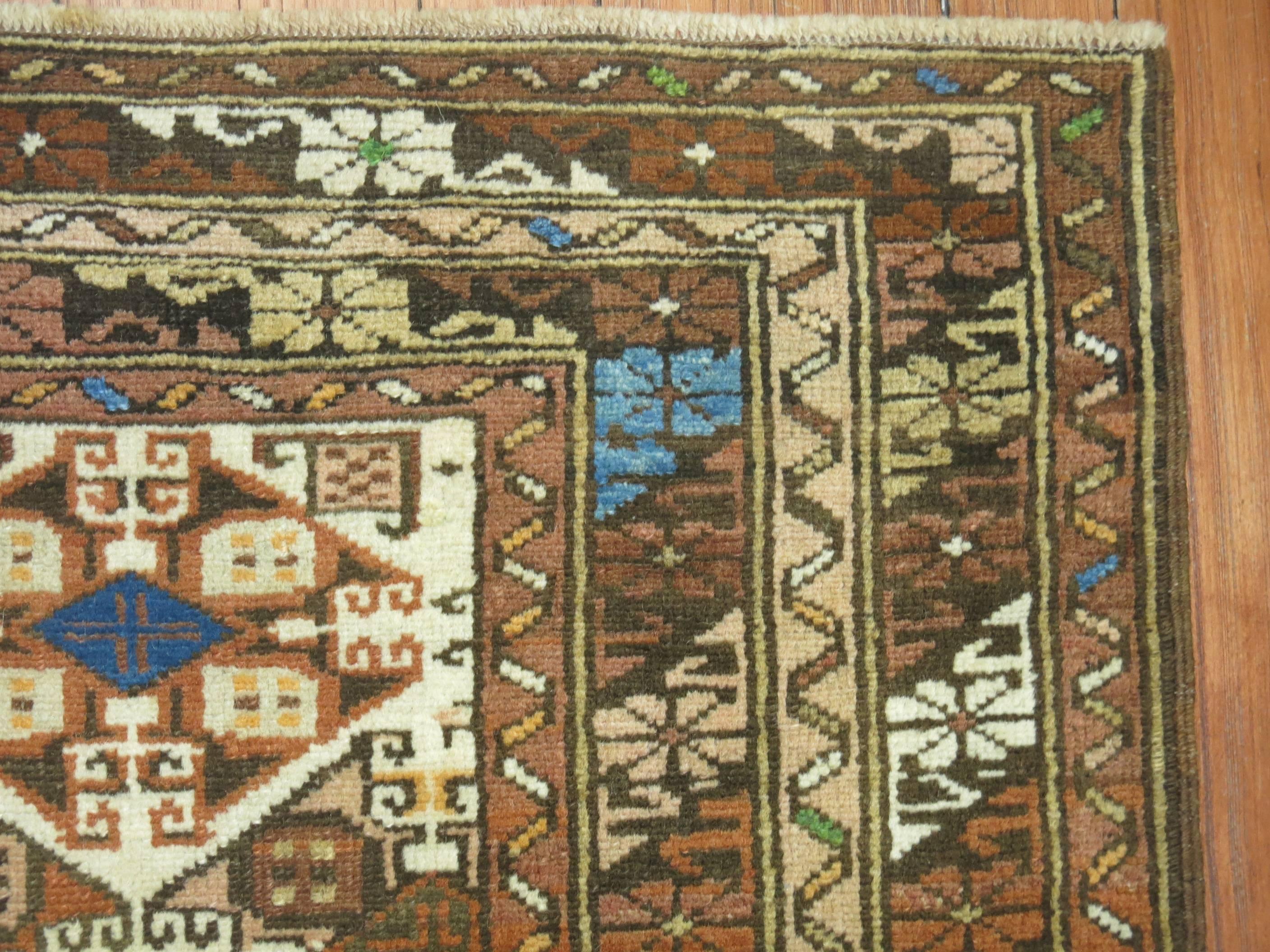 Wool Zabihi Collection Colorful Antique Caucasian Rug For Sale