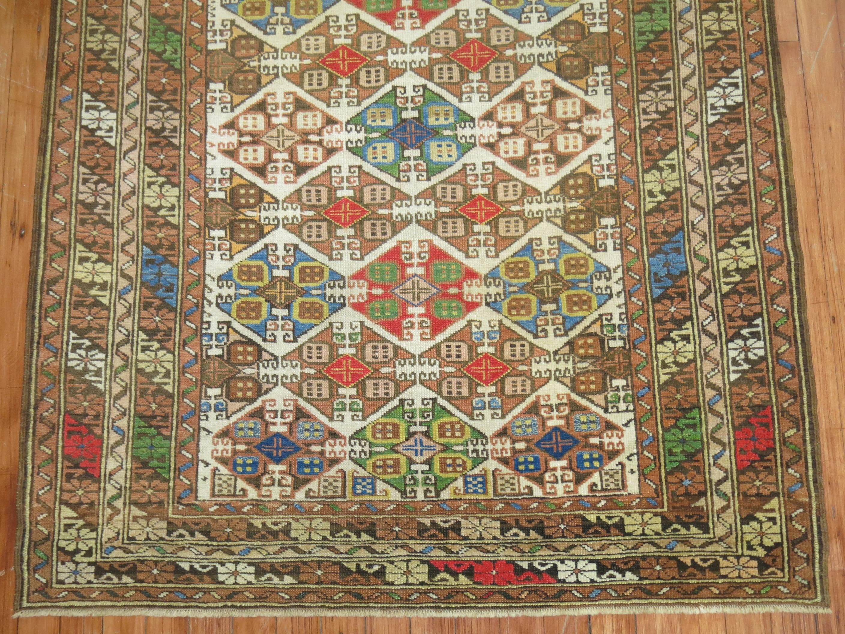 Zabihi Collection Colorful Antique Caucasian Rug For Sale 2