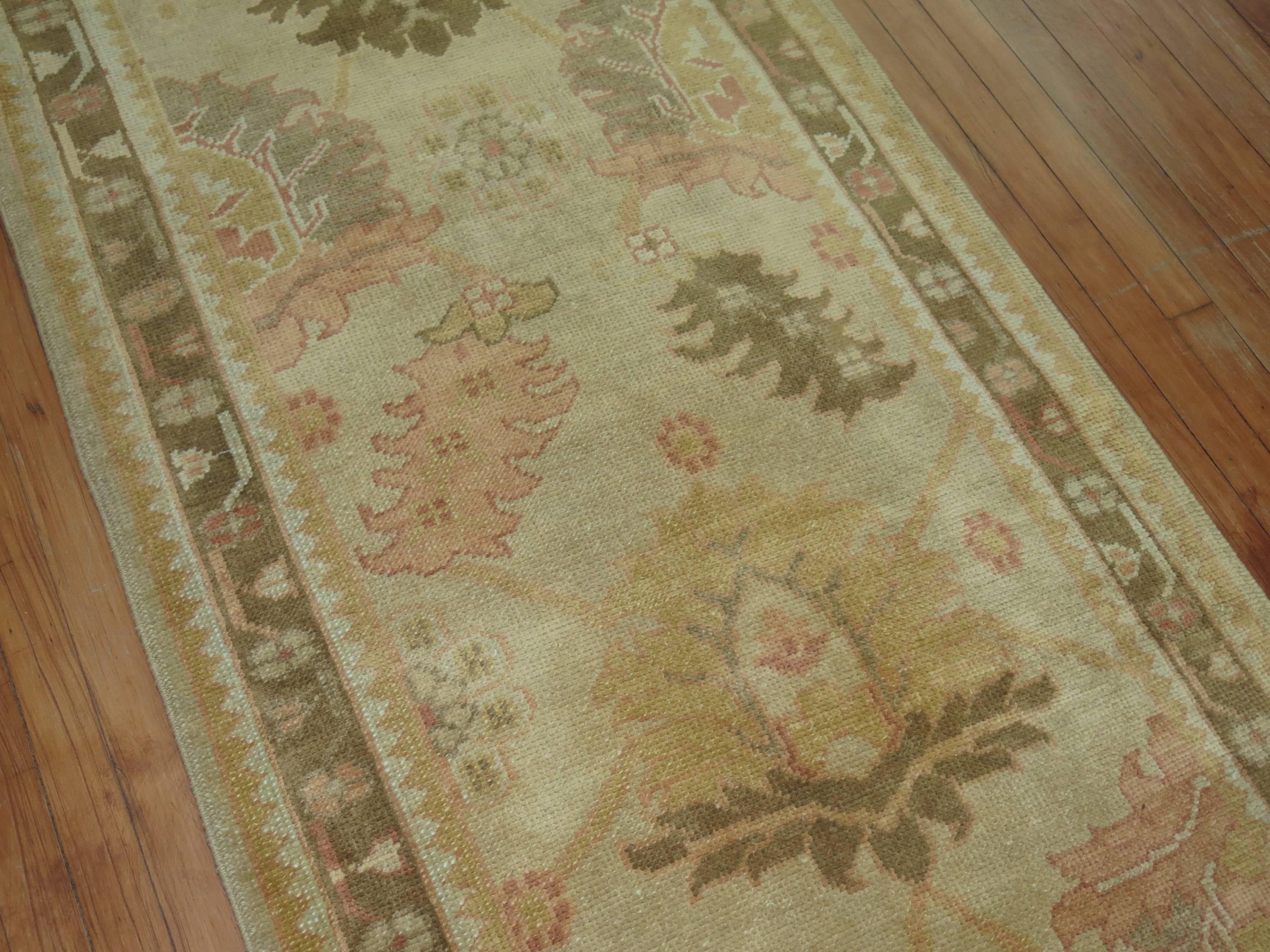 Hand-Knotted Traditional Wool Turkish Oushak Runner For Sale