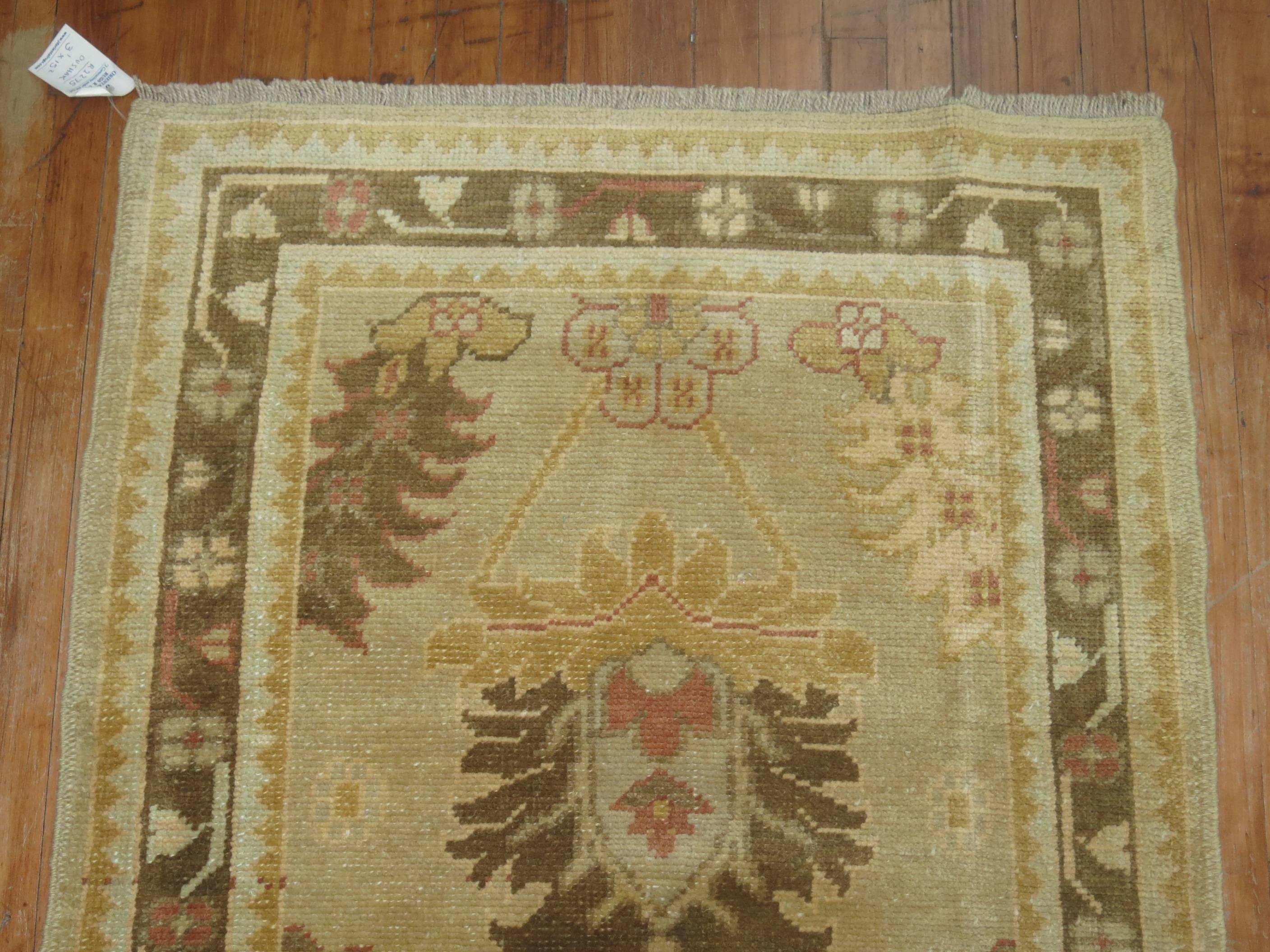 Traditional Wool Turkish Oushak Runner In Excellent Condition For Sale In New York, NY