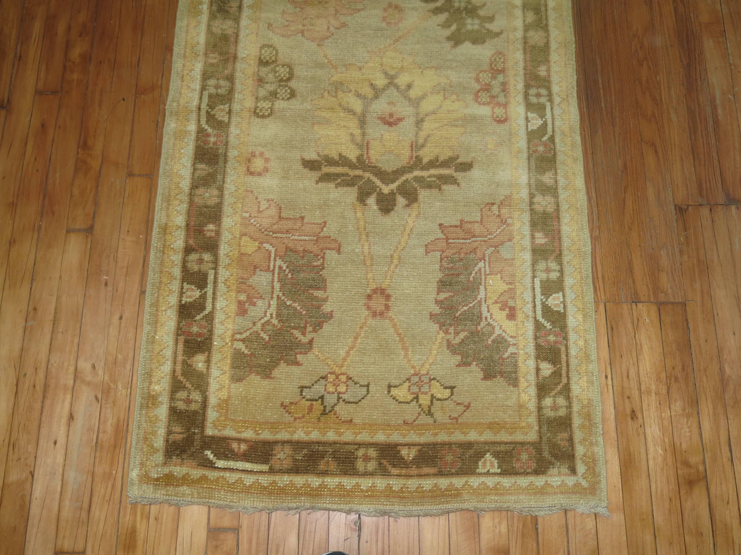 Contemporary Traditional Wool Turkish Oushak Runner For Sale