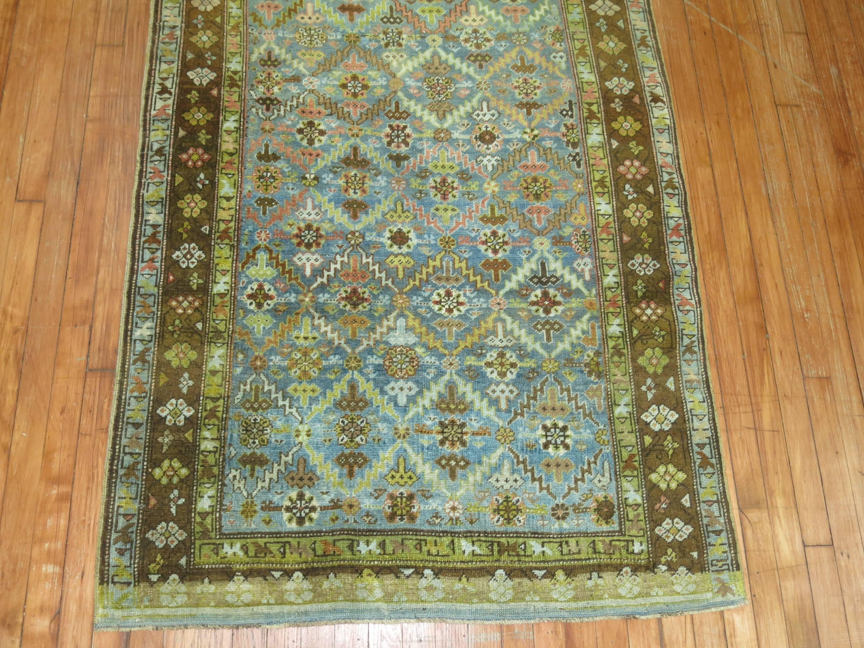 Karabagh Runner with Turquoise and Chartreuse 1
