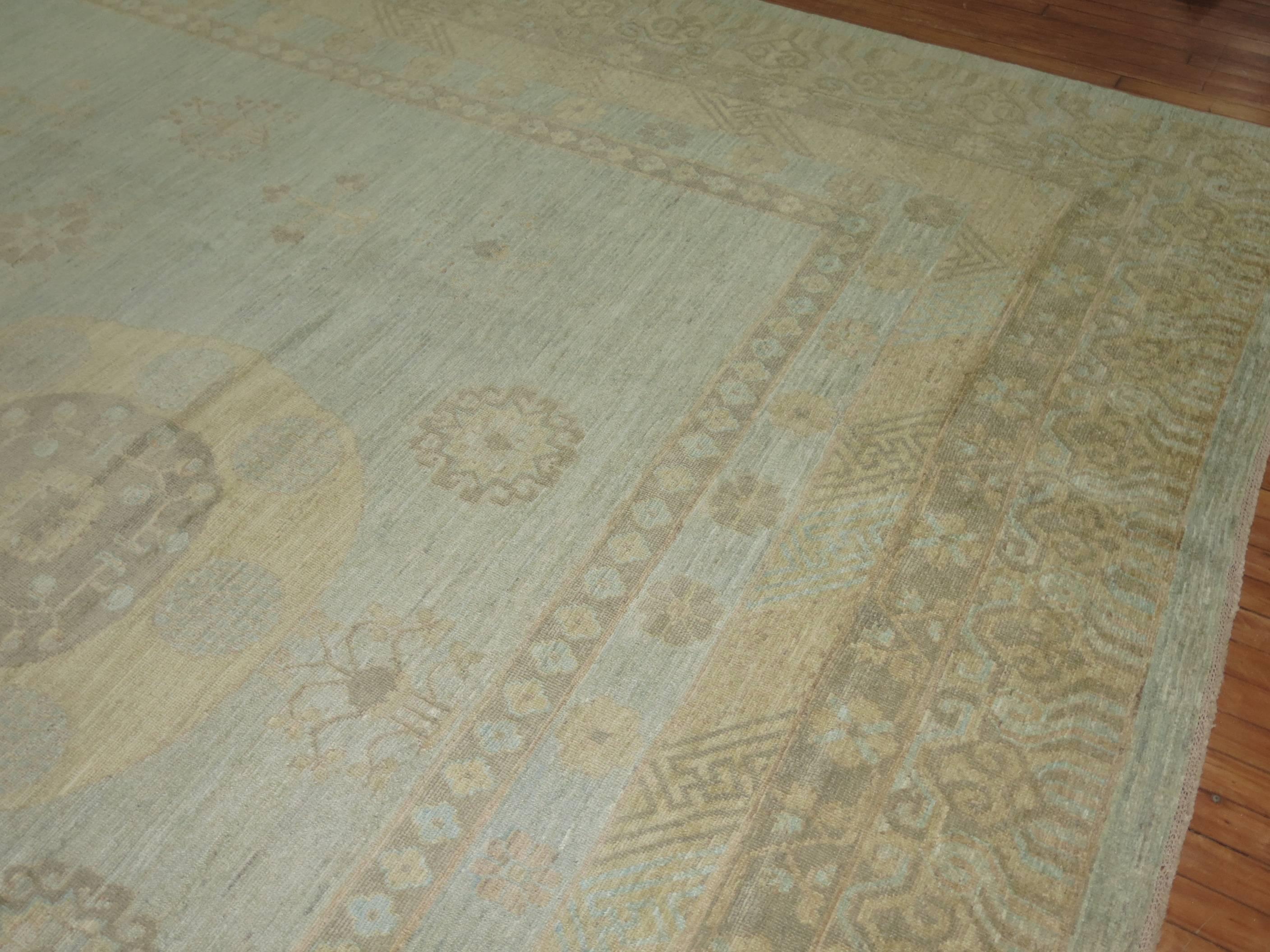 Oversize Light Blue Traditional Khotan Rug In Excellent Condition In New York, NY