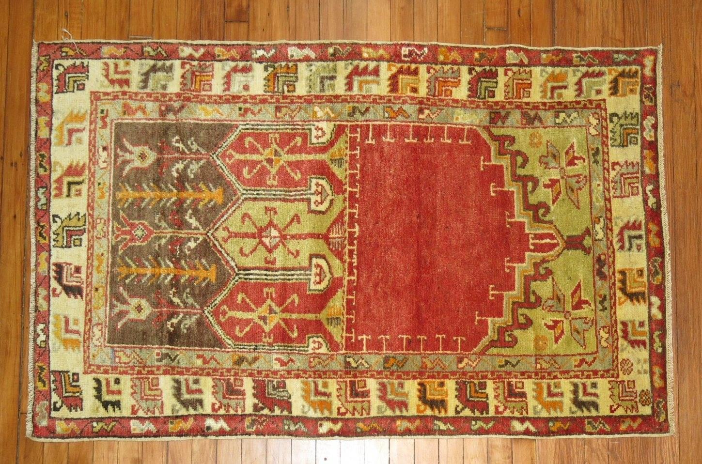 Vintage Turkish Oushak Anatolian rug with Directional prayer motif.
