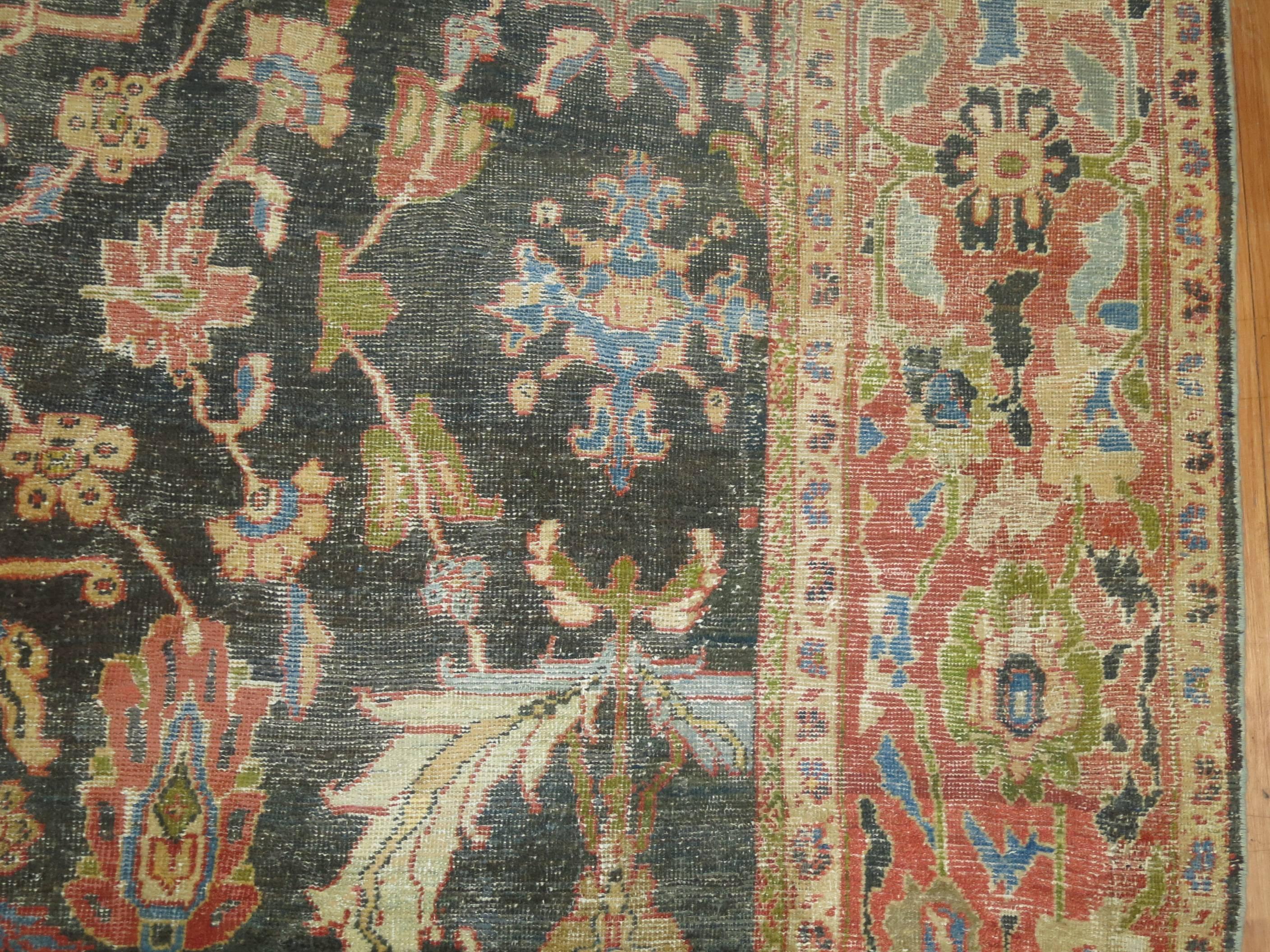 Late 19th-early 20th century one of a kind Persian Sultanabad carpet with great color combination and the perfect patina and texture.