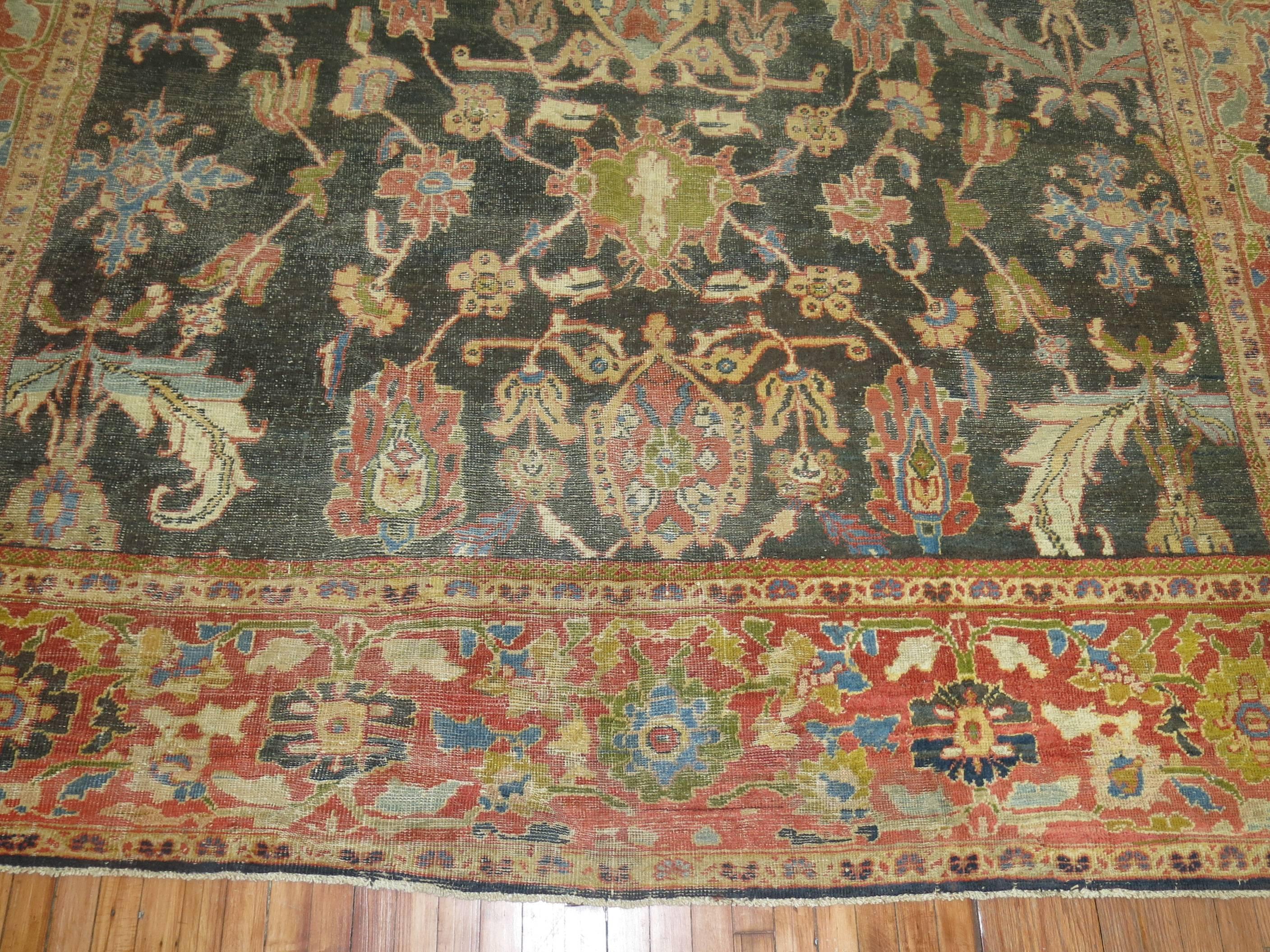 Wool Antique Persian Sultanabad Mahal Carpet
