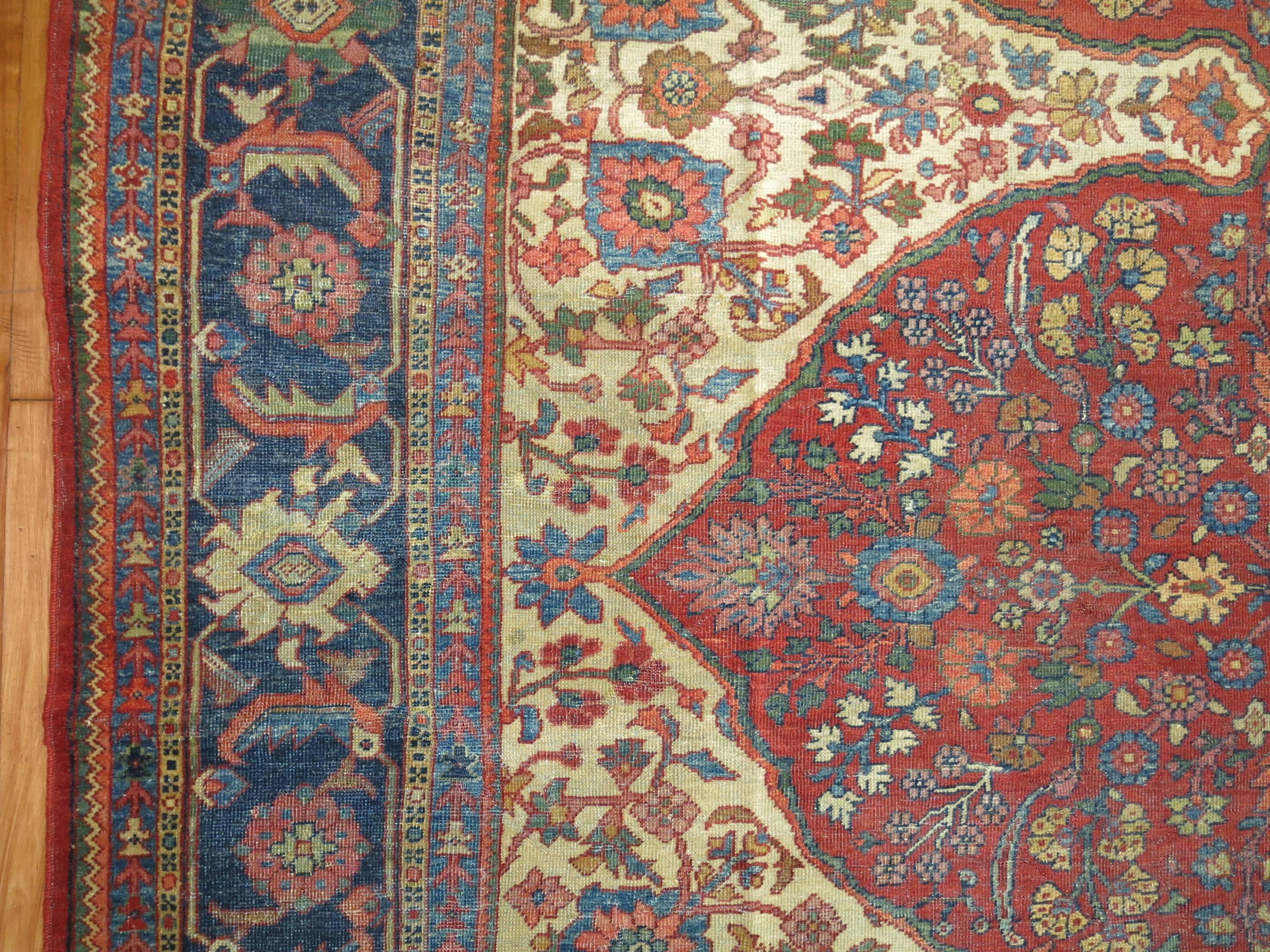 Sarouk Farahan Distressed Antique Persian Mahal Carpet