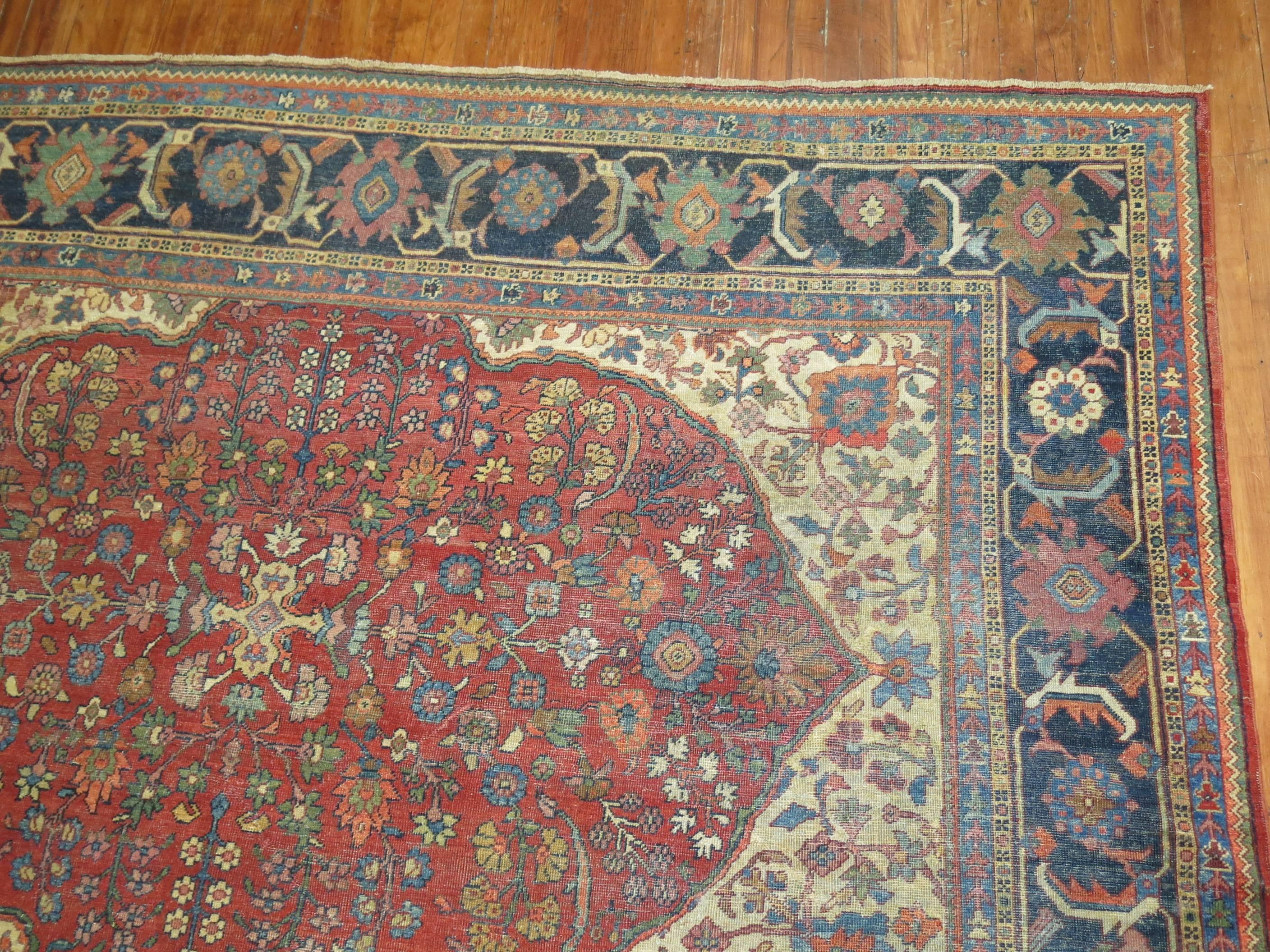Hand-Knotted Distressed Antique Persian Mahal Carpet