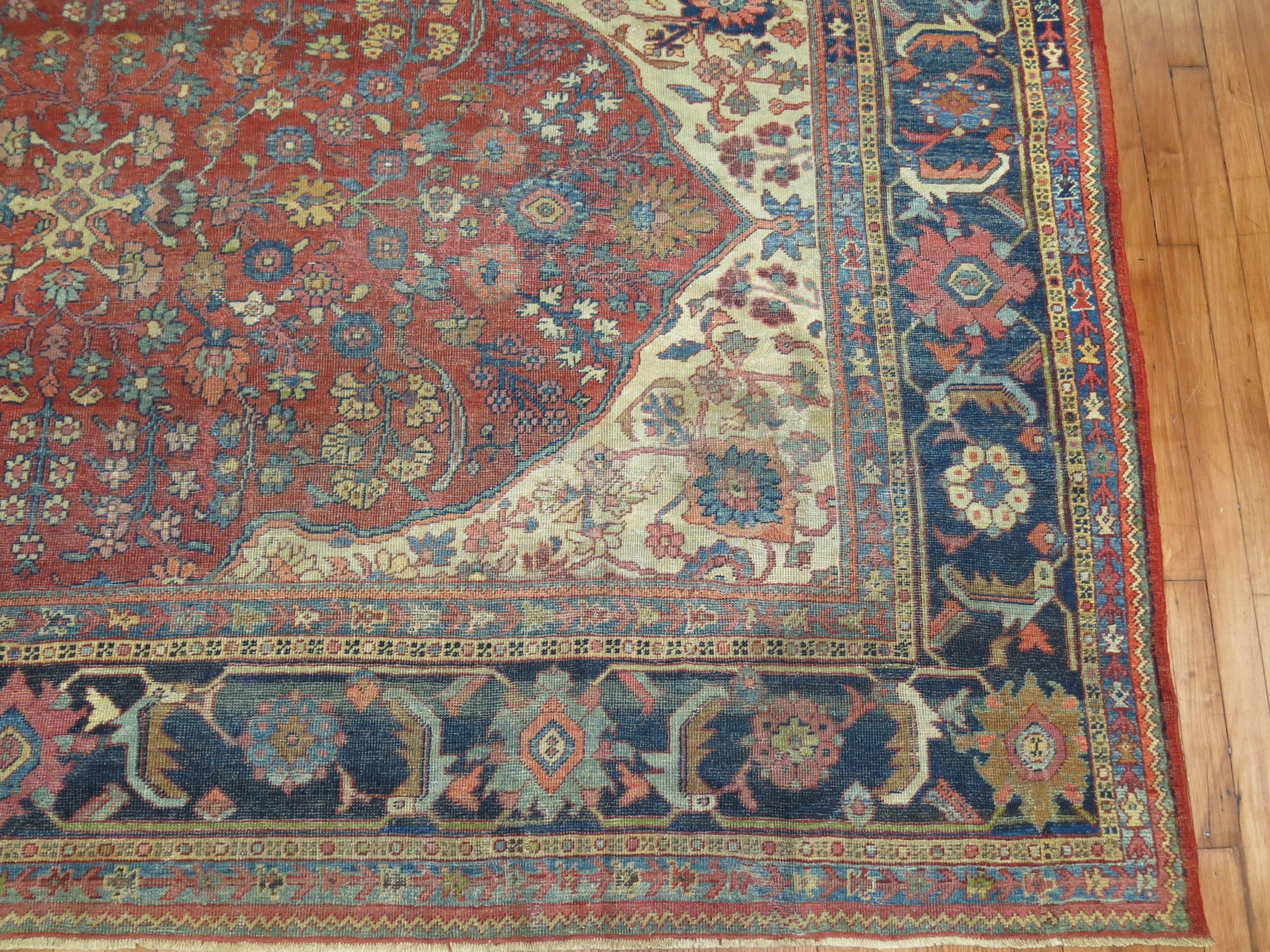 Distressed Antique Persian Mahal Carpet In Distressed Condition In New York, NY