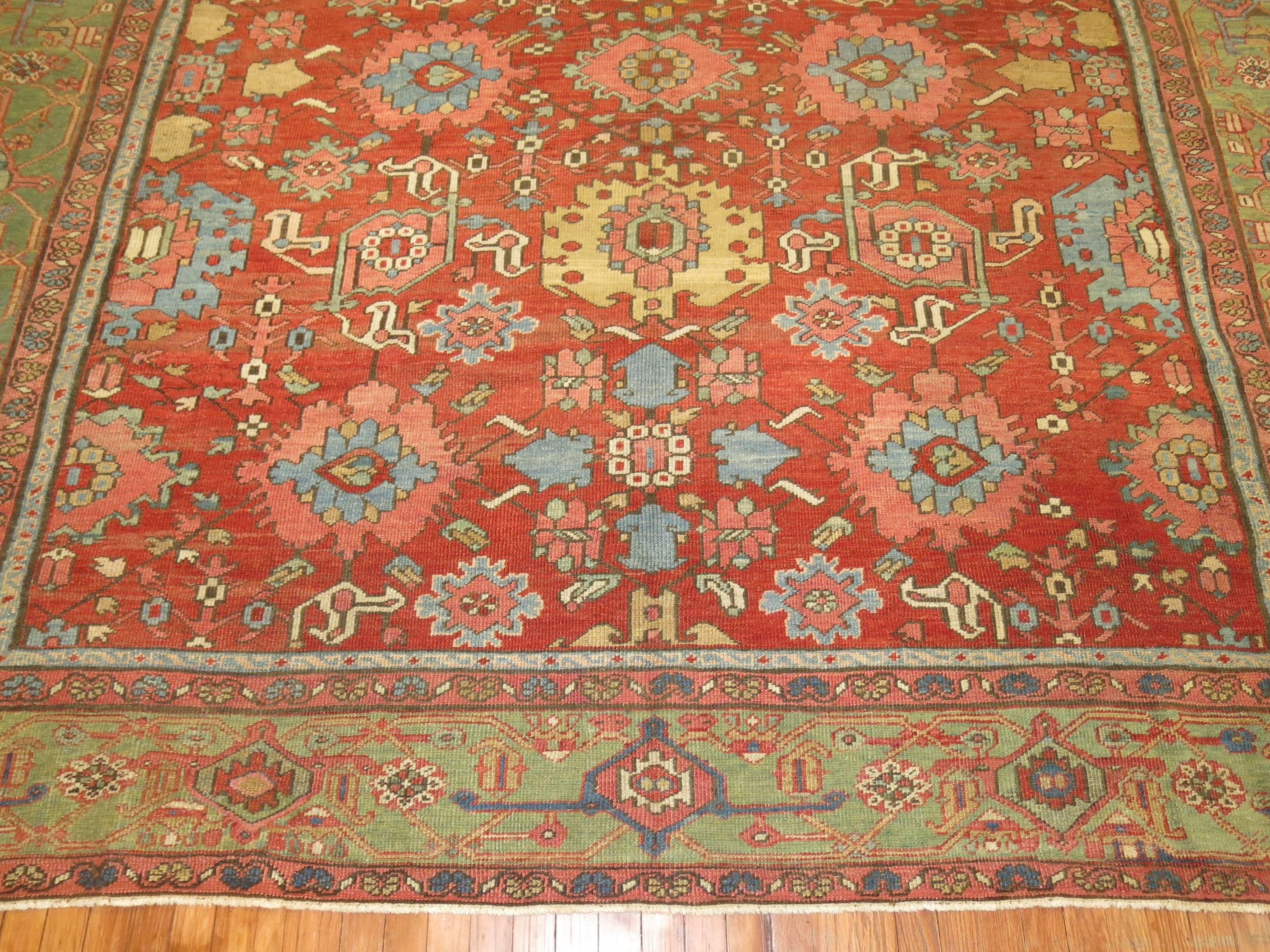 Hand-Knotted Antique Persian Heriz Carpet
