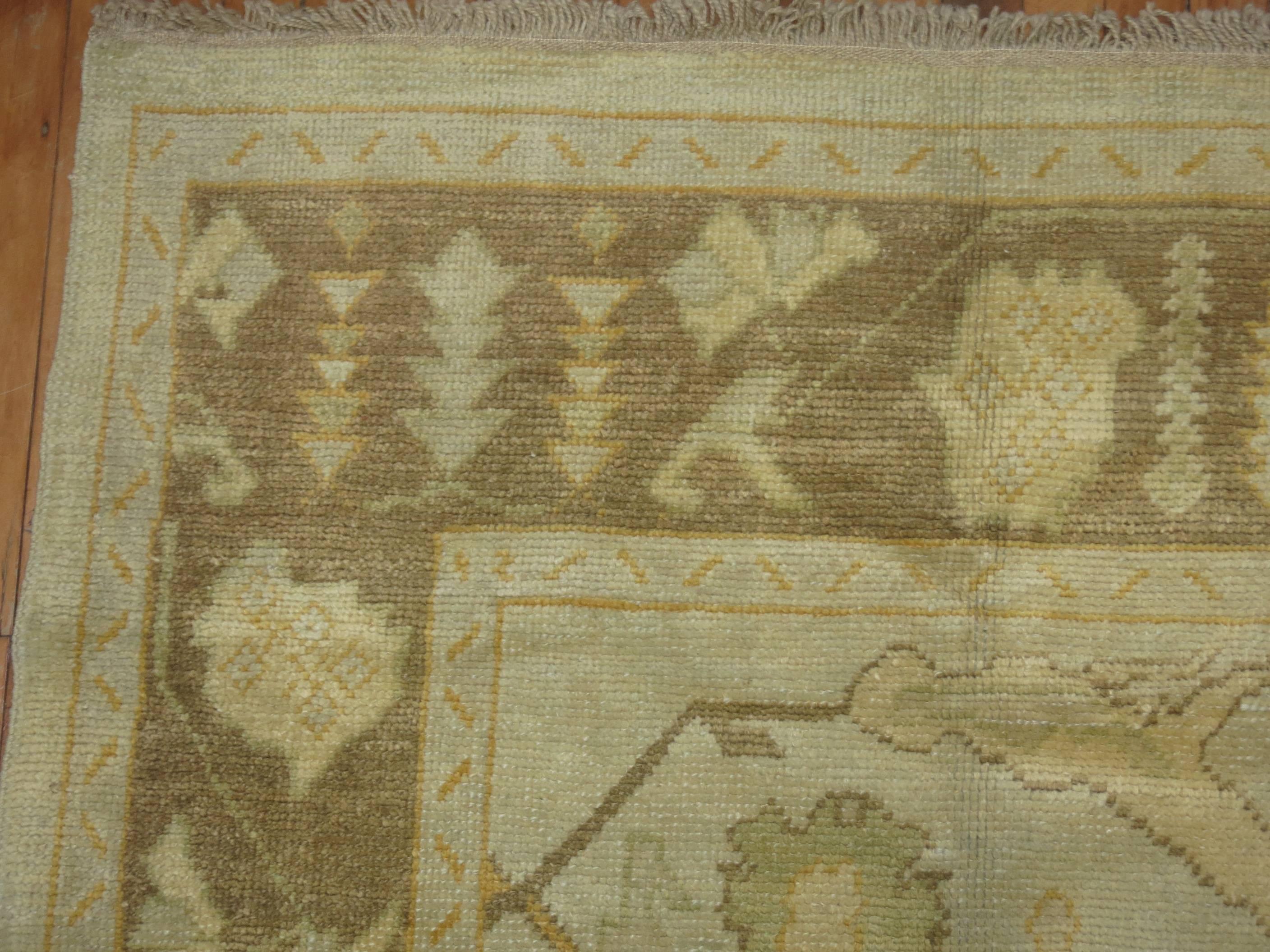 Contemporary Vintage Inspired Square Size Turkish Oushak For Sale