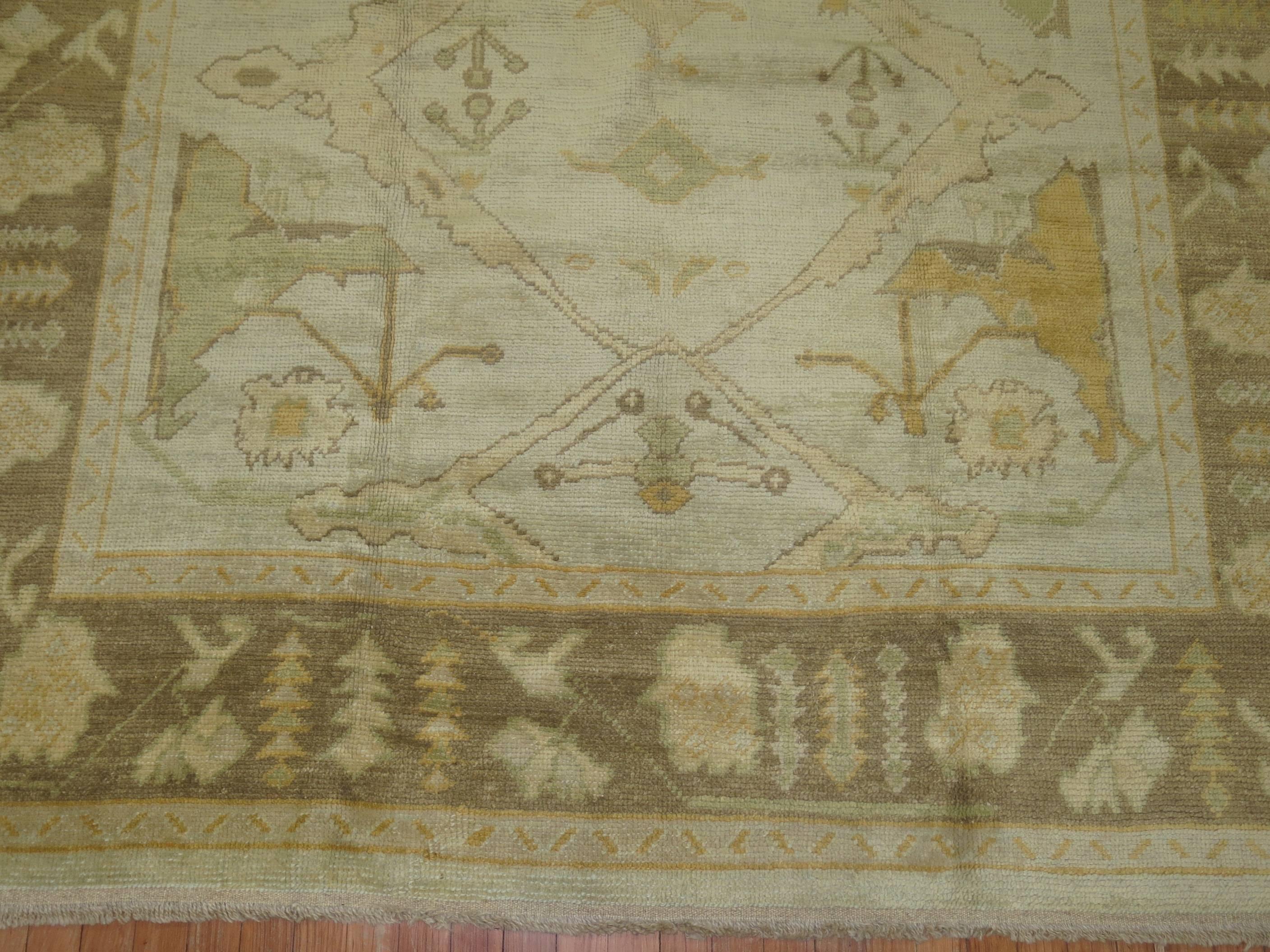 Wool Vintage Inspired Square Size Turkish Oushak For Sale