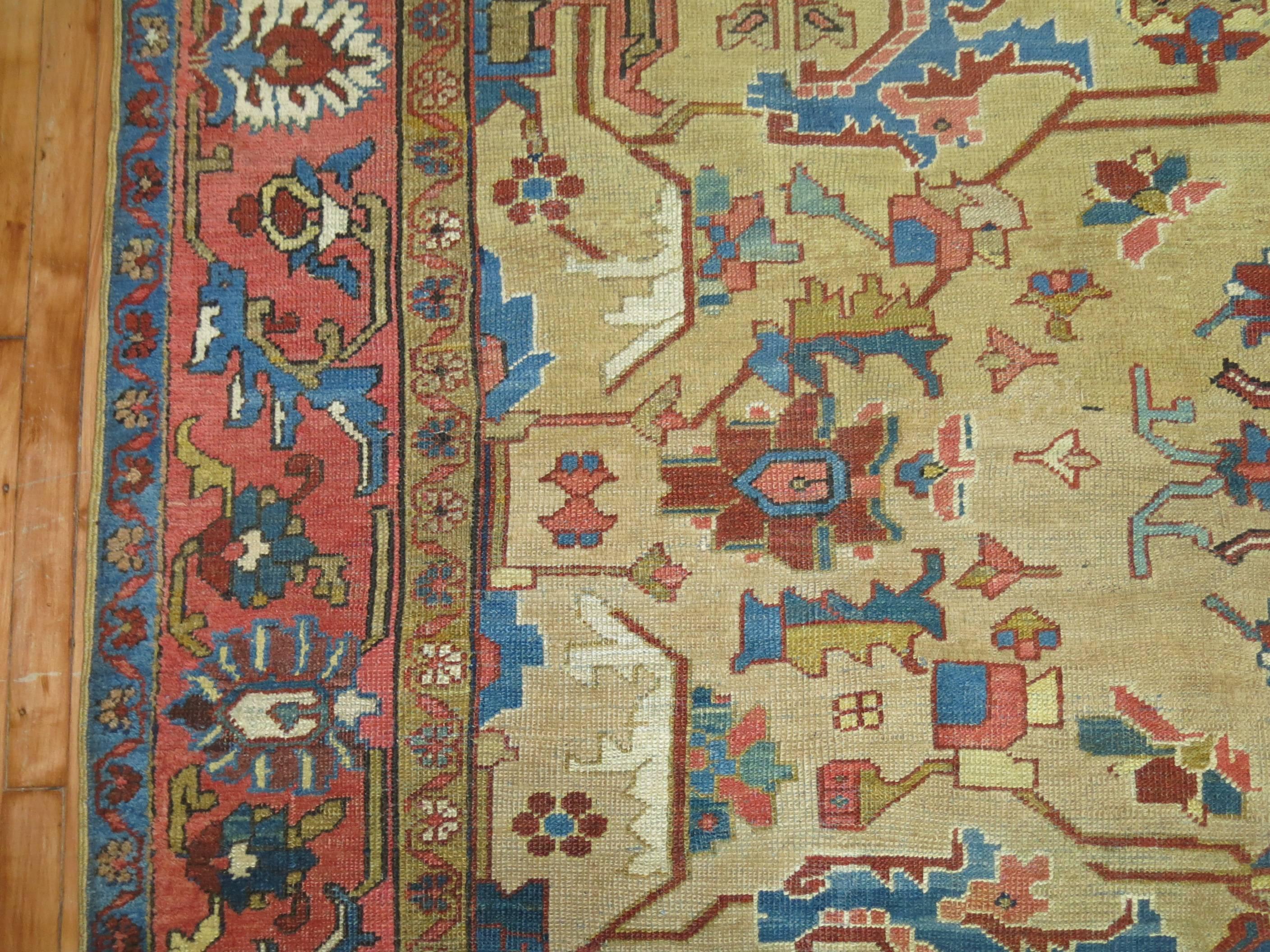Persian Heriz Carpet with Mustard Gold Field In Good Condition In New York, NY