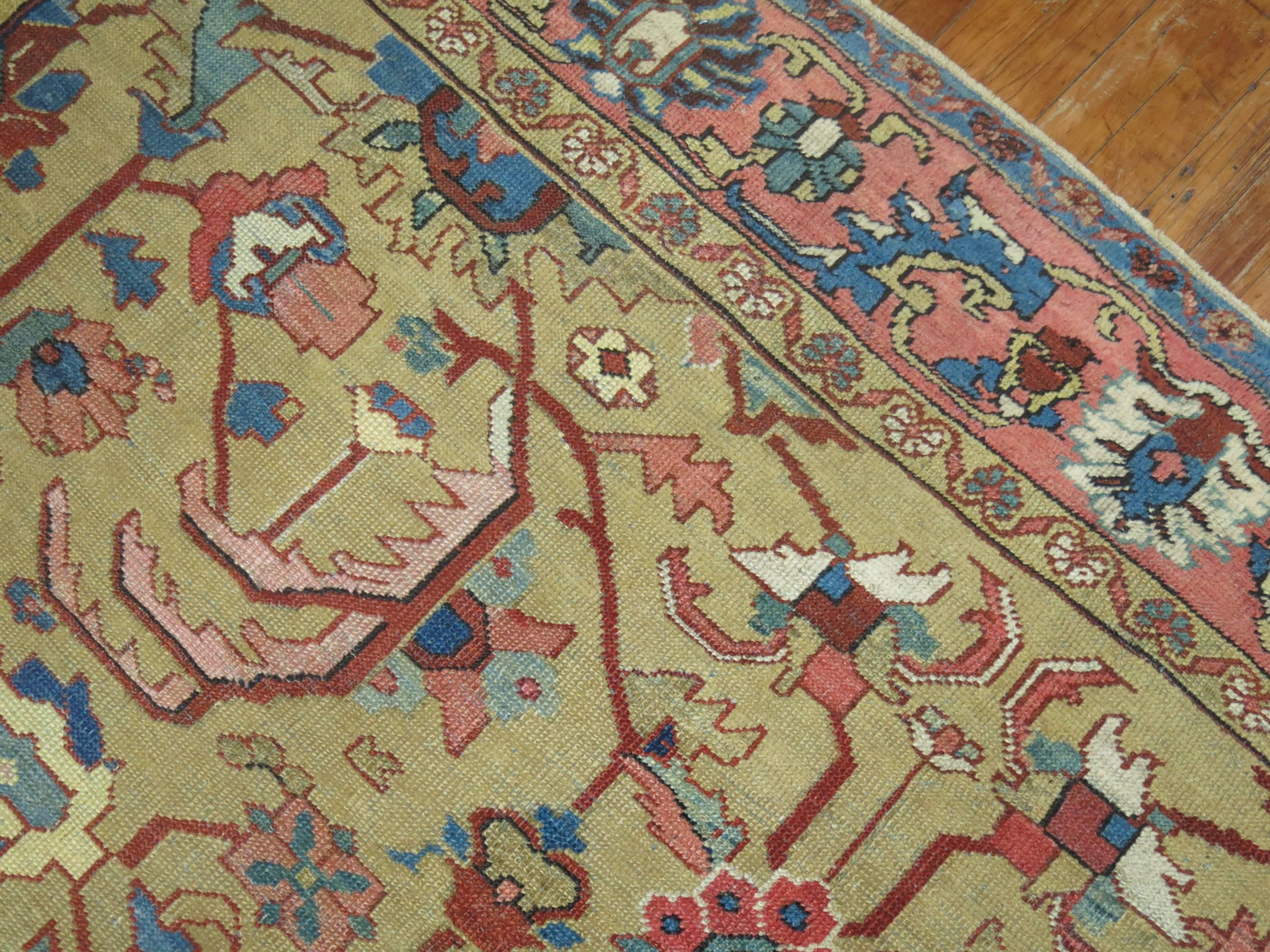 20th Century Persian Heriz Carpet with Mustard Gold Field