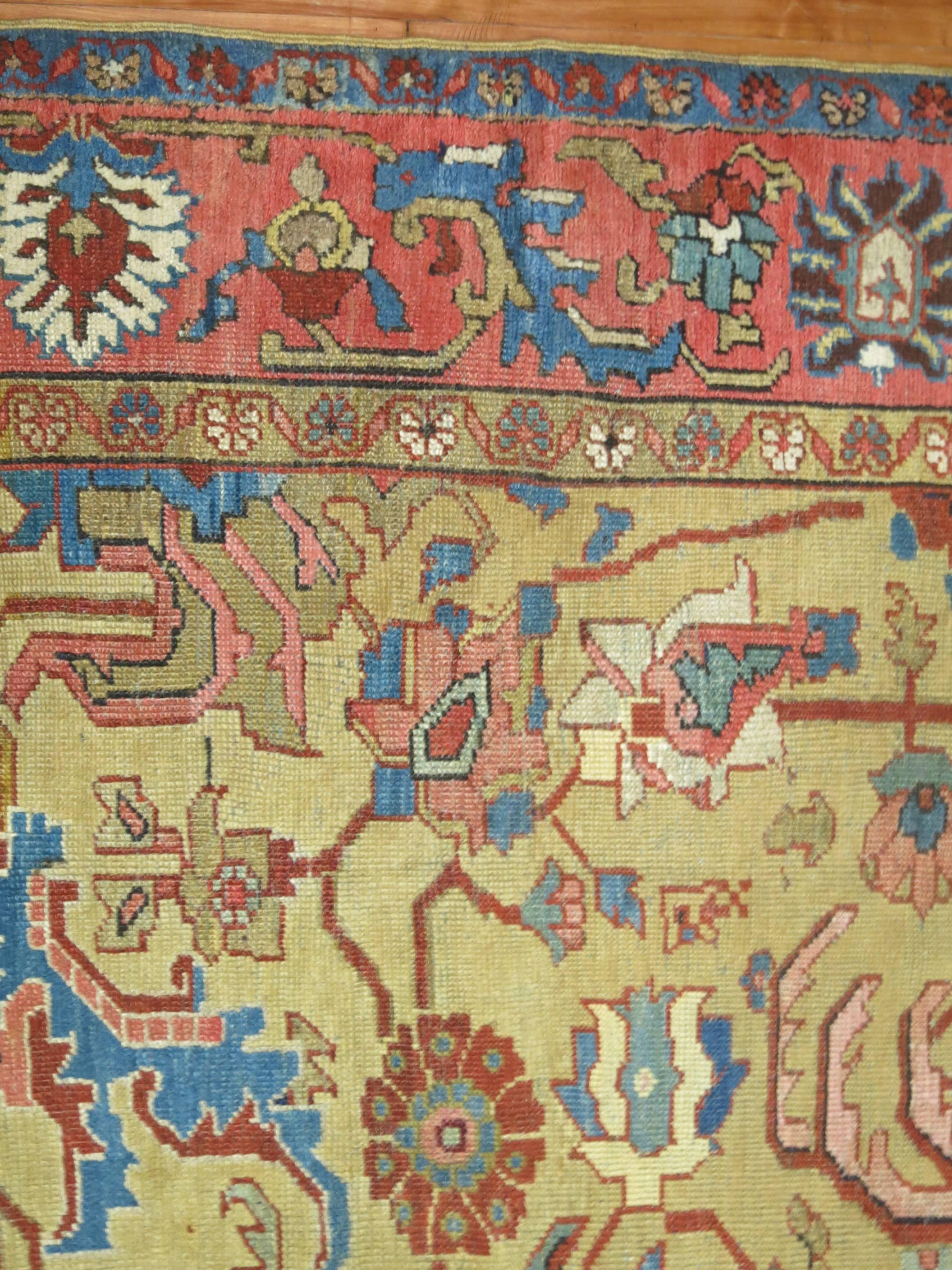 Persian Heriz Carpet with Mustard Gold Field 1