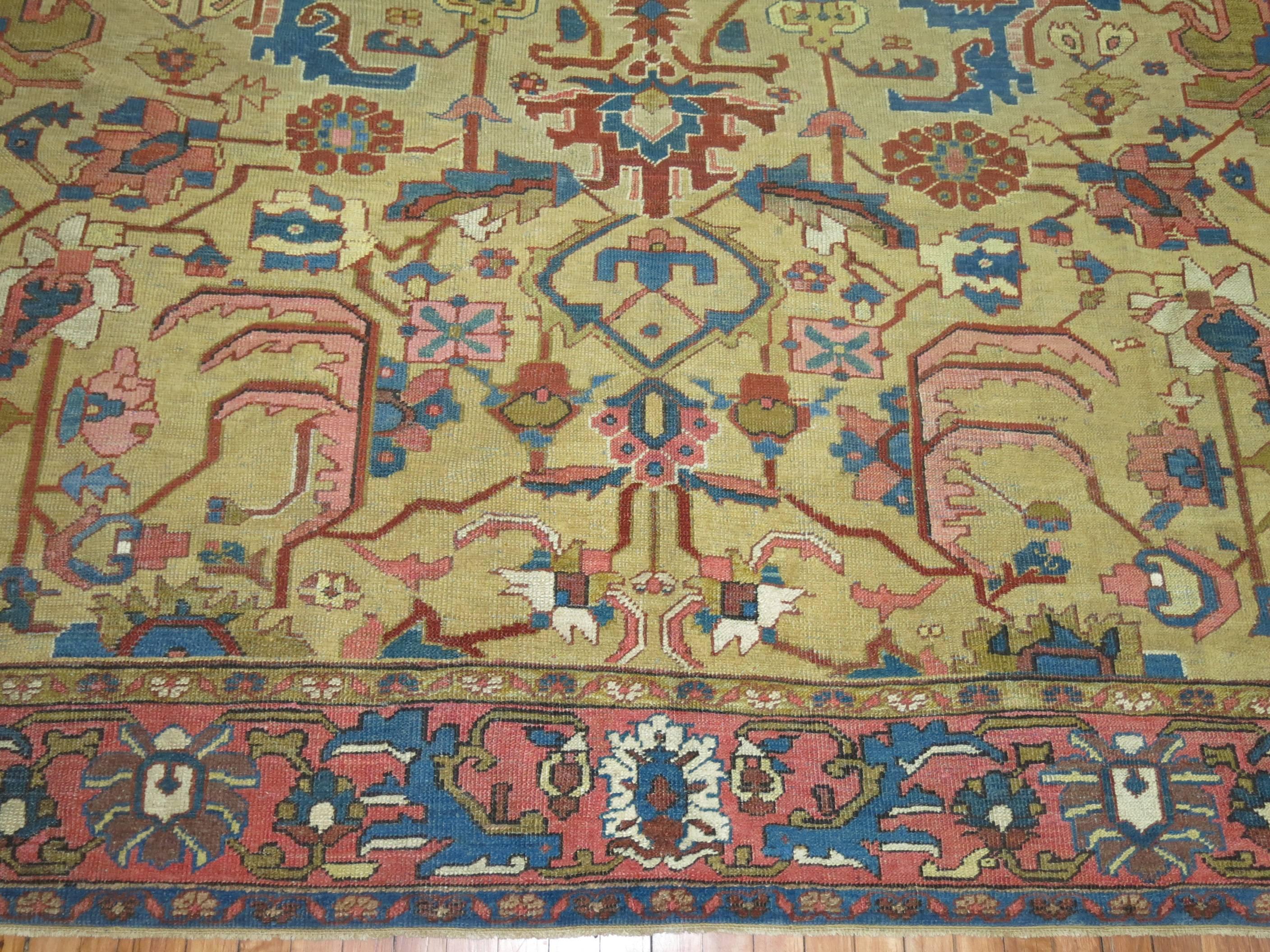 Persian Heriz Carpet with Mustard Gold Field 2