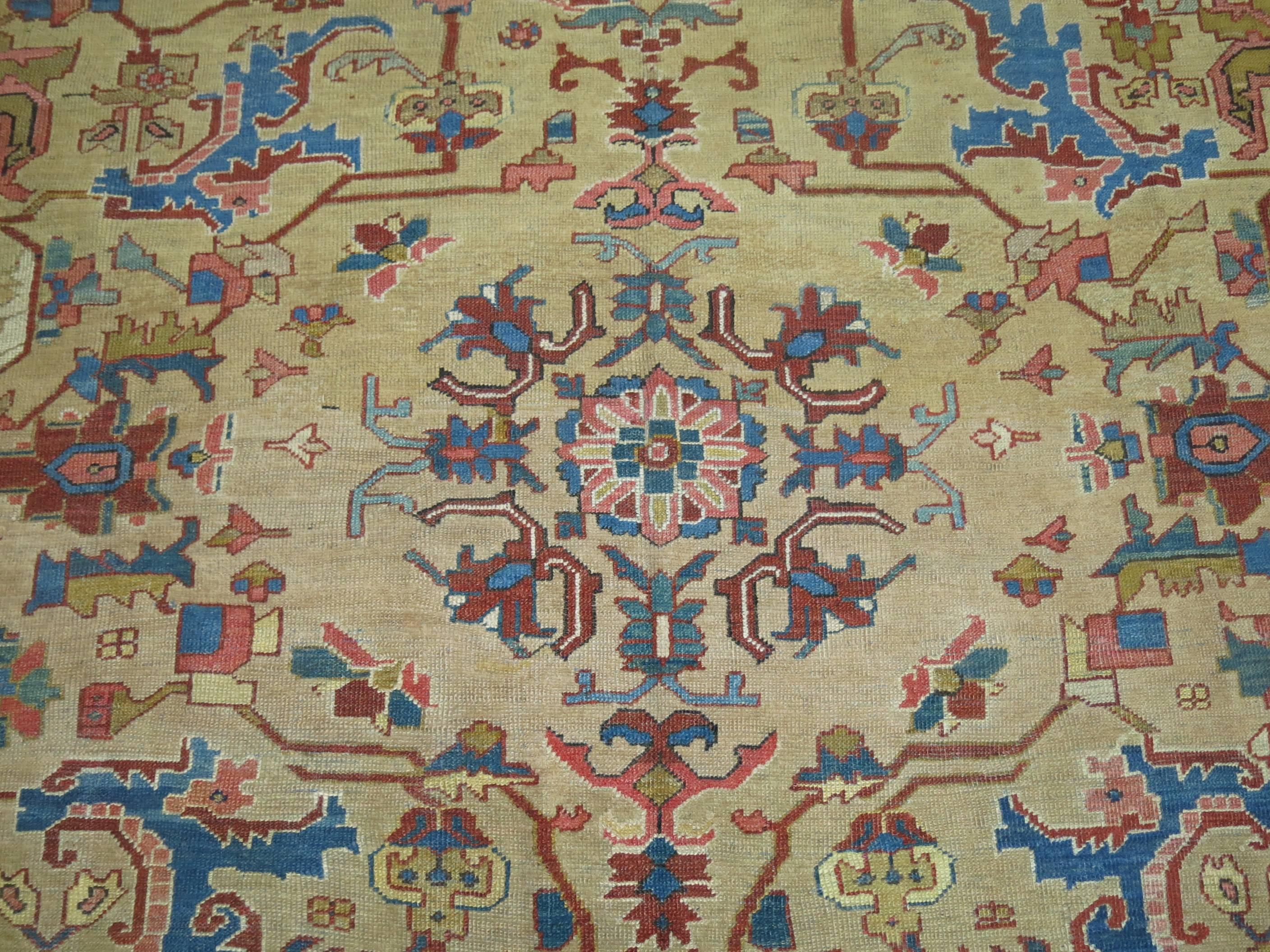 Persian Heriz Carpet with Mustard Gold Field 3