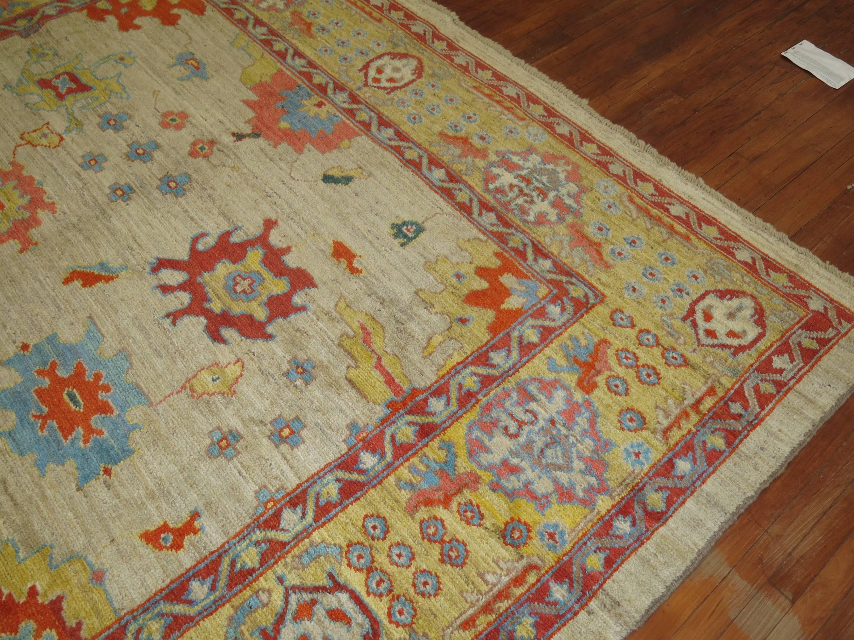 Turkish Vintage Inspired Oushak Carpet For Sale
