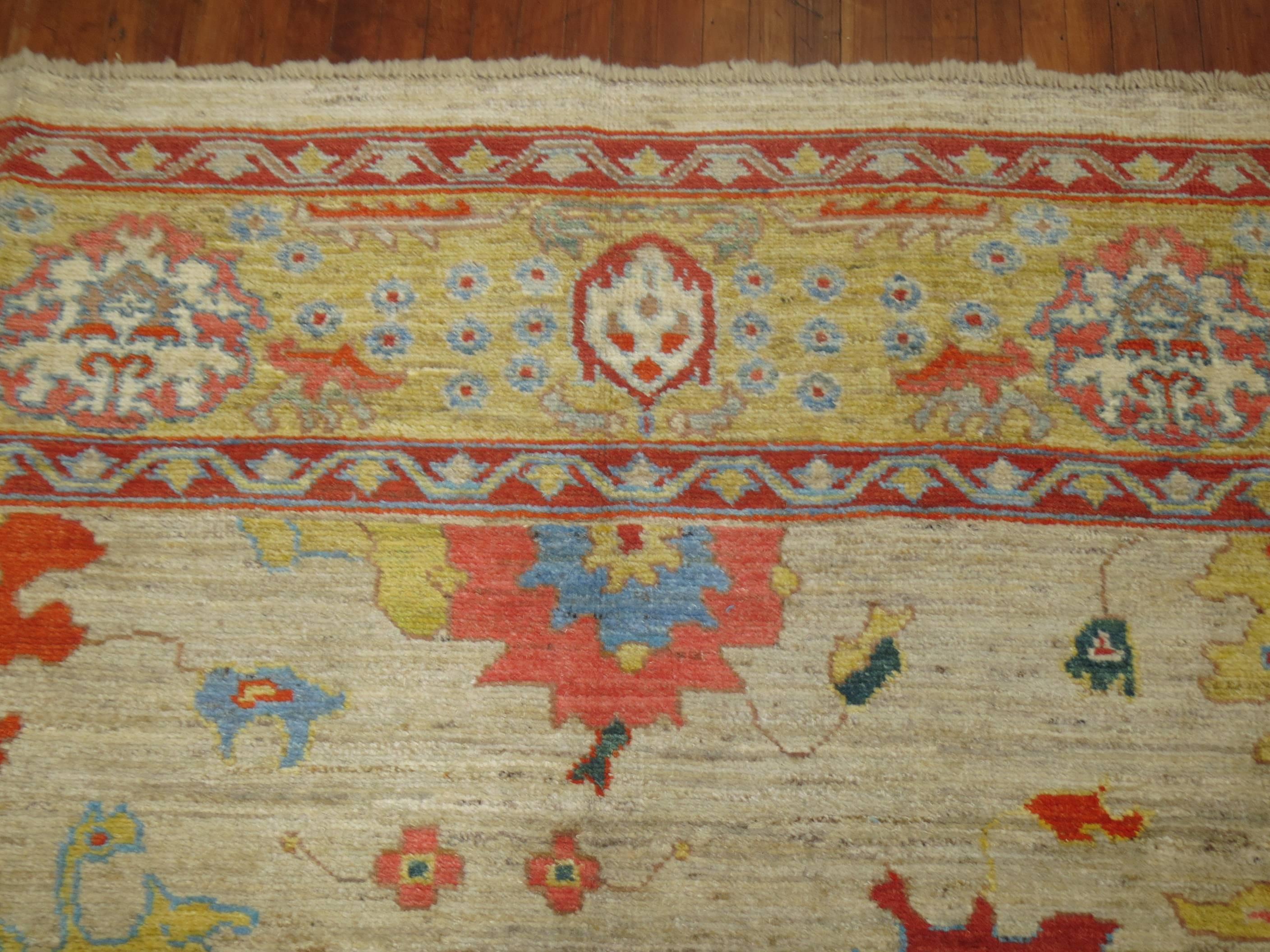Hand-Woven Vintage Inspired Oushak Carpet For Sale