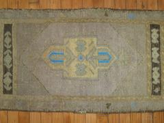 Lavender Electric Blue Vintage Turkish Oushak Throw Rug