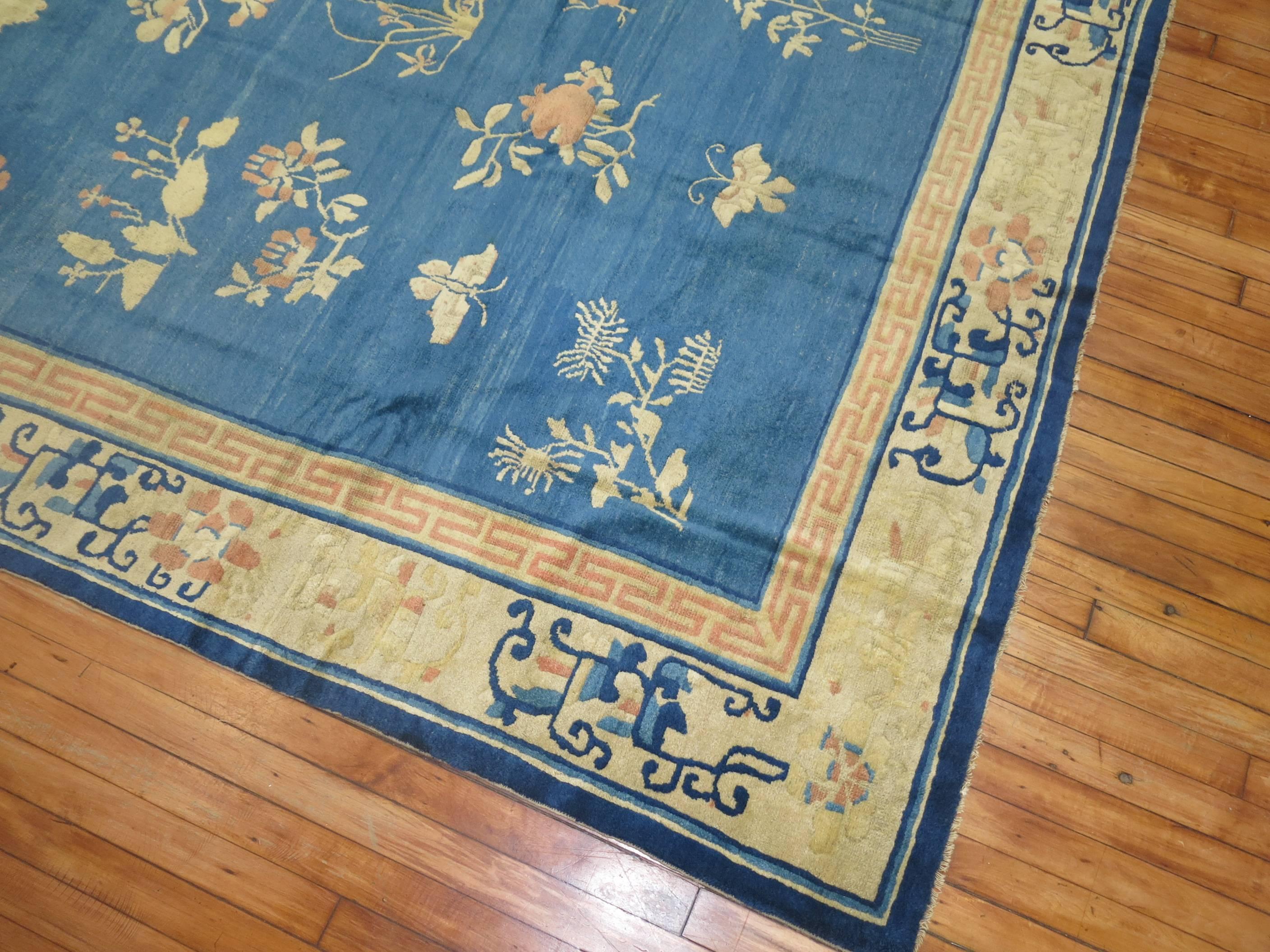 Chinese Chippendale Enchanting Blue Antique Chinese Peking Room Size Carpet For Sale