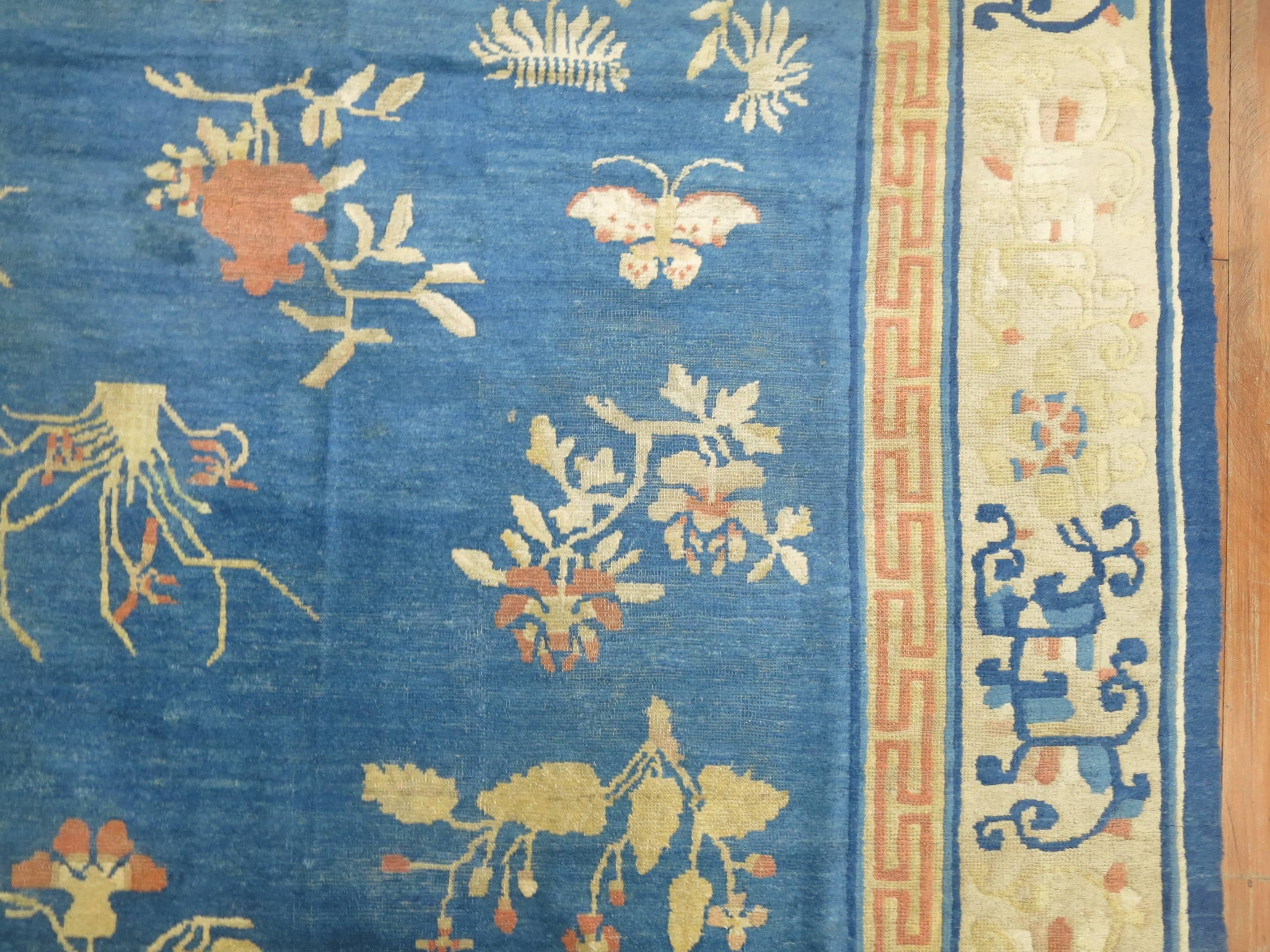 Enchanting Blue Antique Chinese Peking Room Size Carpet In Good Condition For Sale In New York, NY