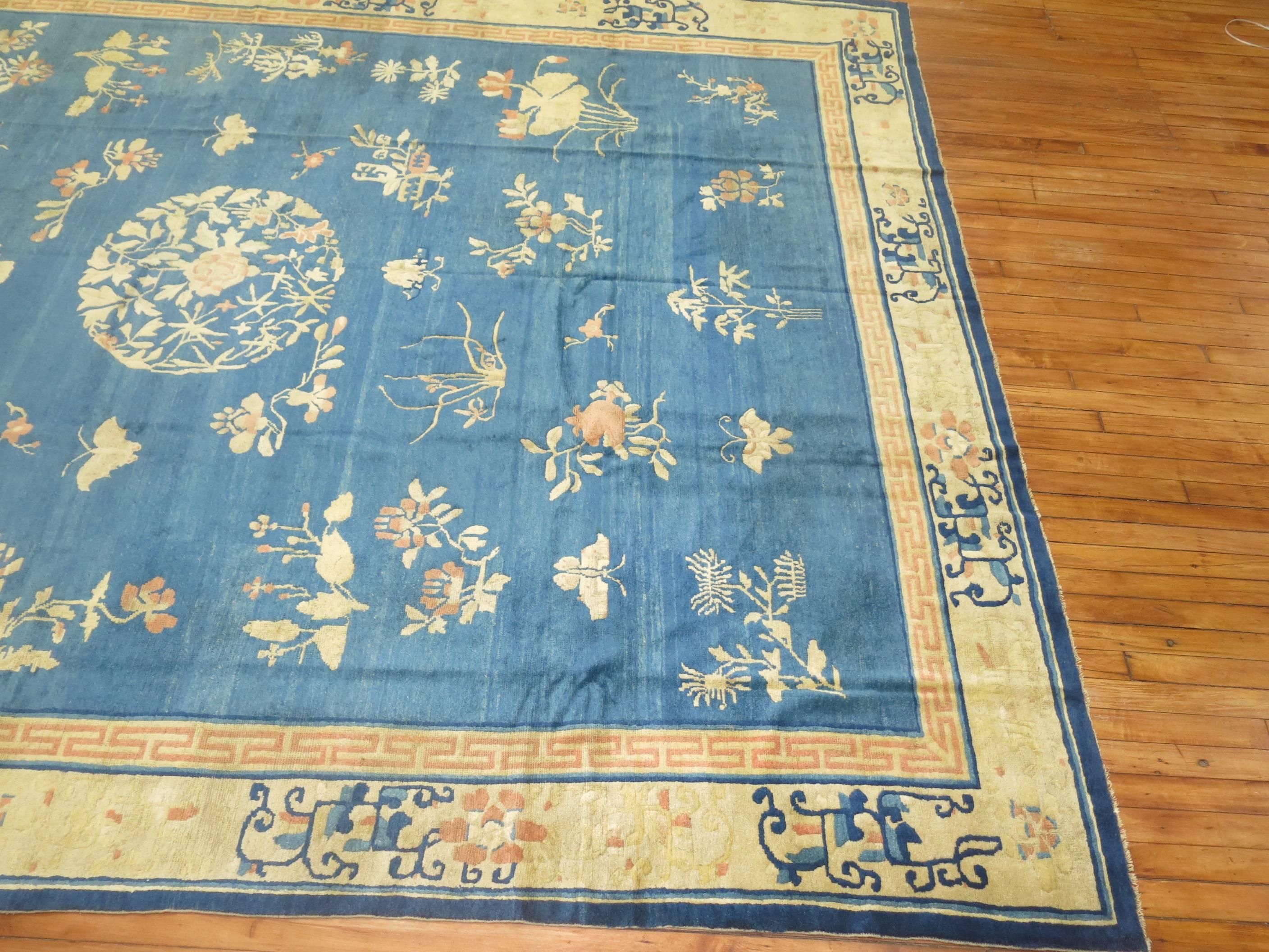 Wool Enchanting Blue Antique Chinese Peking Room Size Carpet For Sale