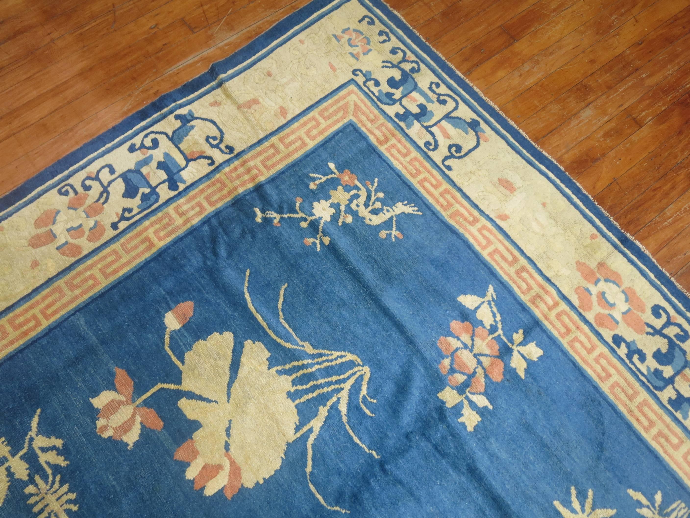 20th Century Enchanting Blue Antique Chinese Peking Room Size Carpet For Sale