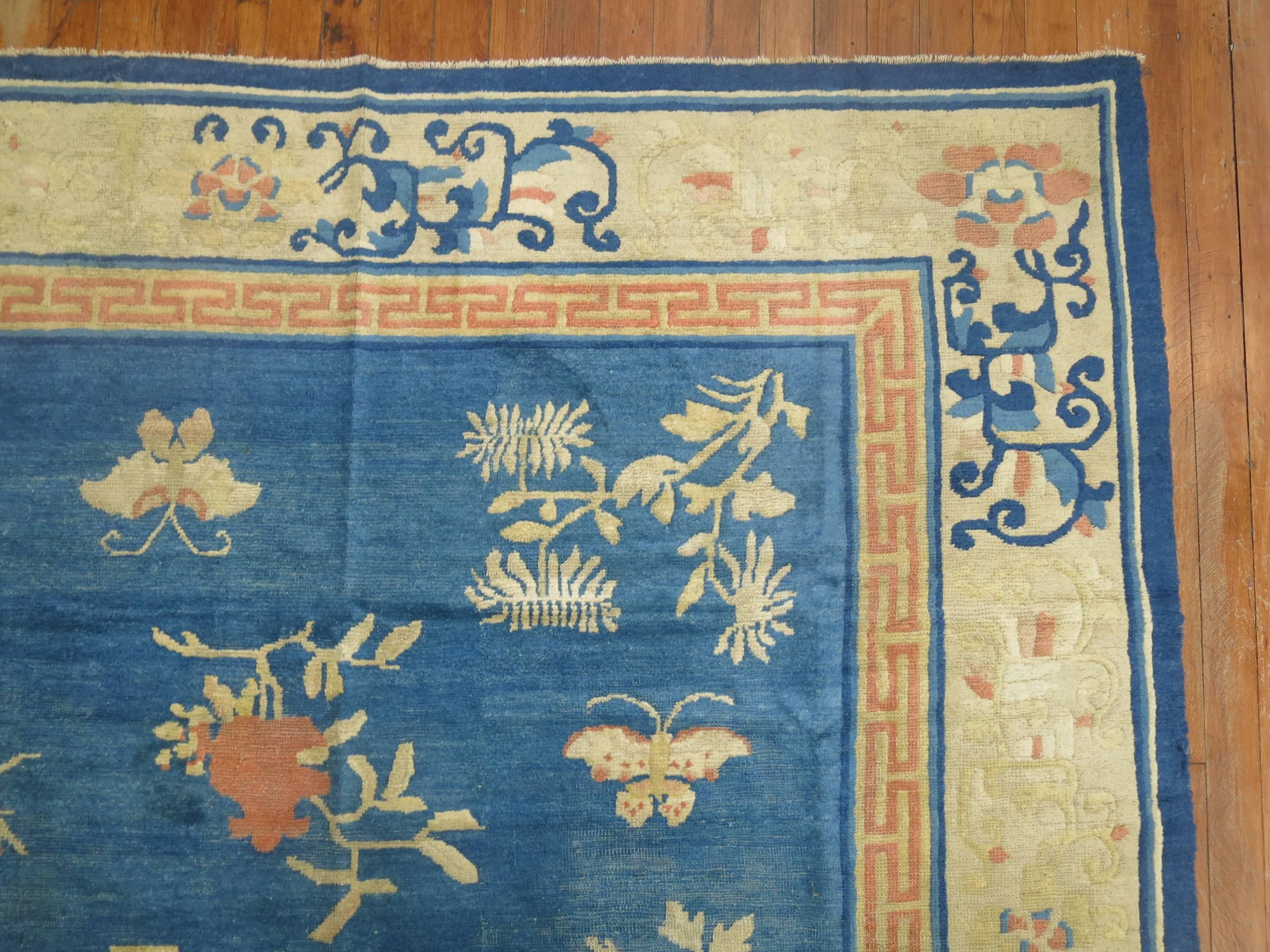 Enchanting Blue Antique Chinese Peking Room Size Carpet For Sale 1