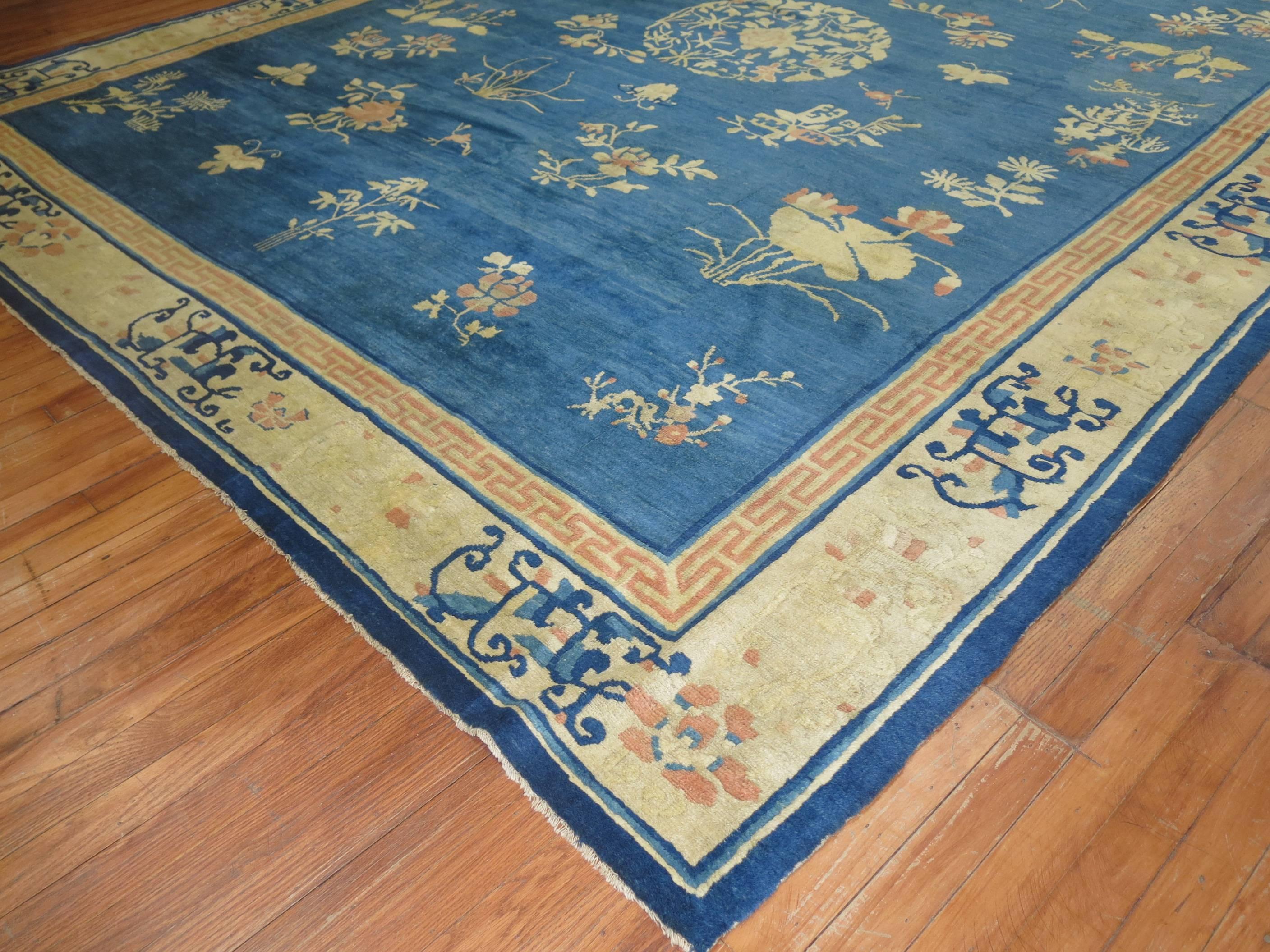 Enchanting Blue Antique Chinese Peking Room Size Carpet For Sale 2