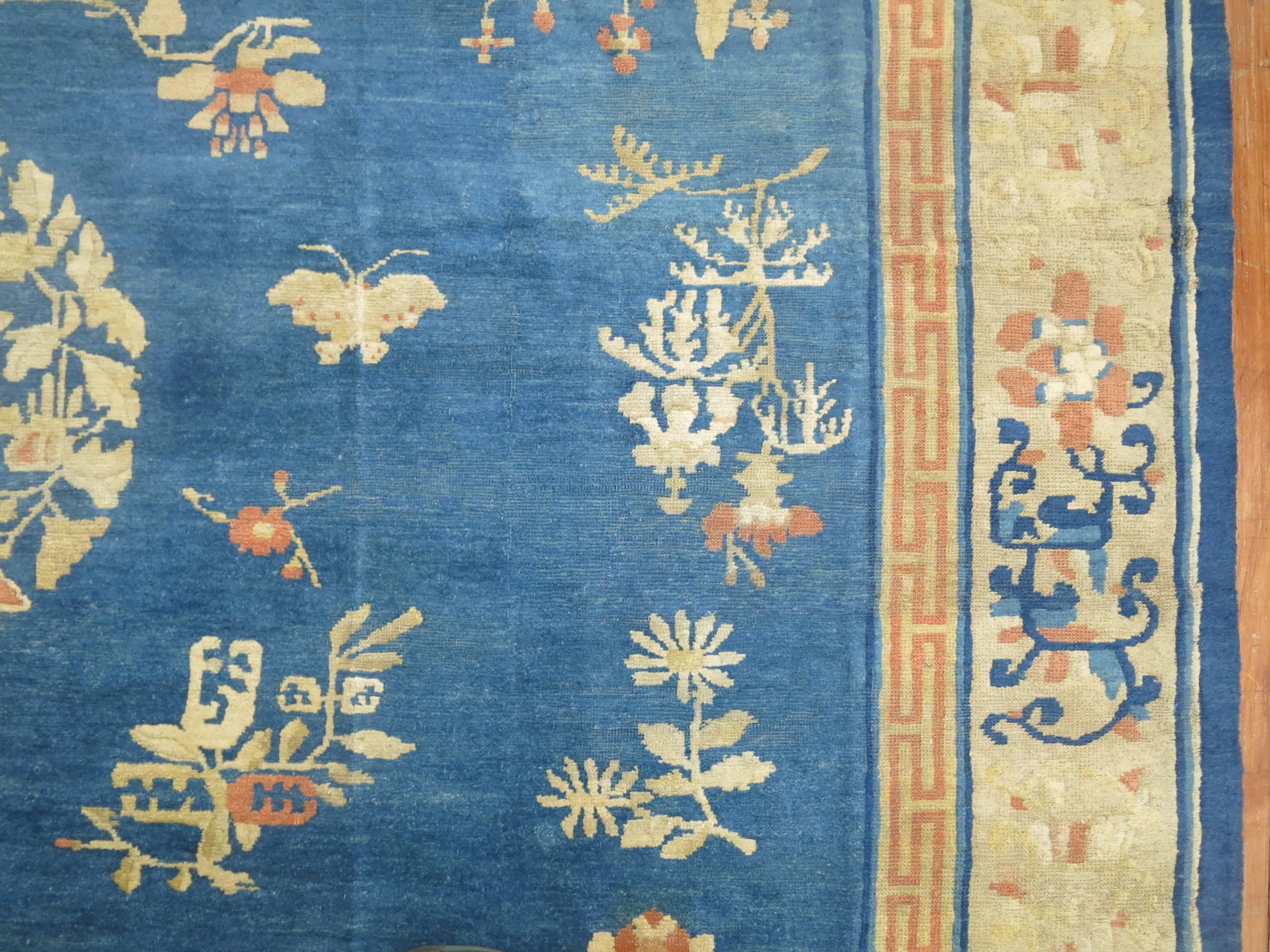 Enchanting Blue Antique Chinese Peking Room Size Carpet For Sale 3
