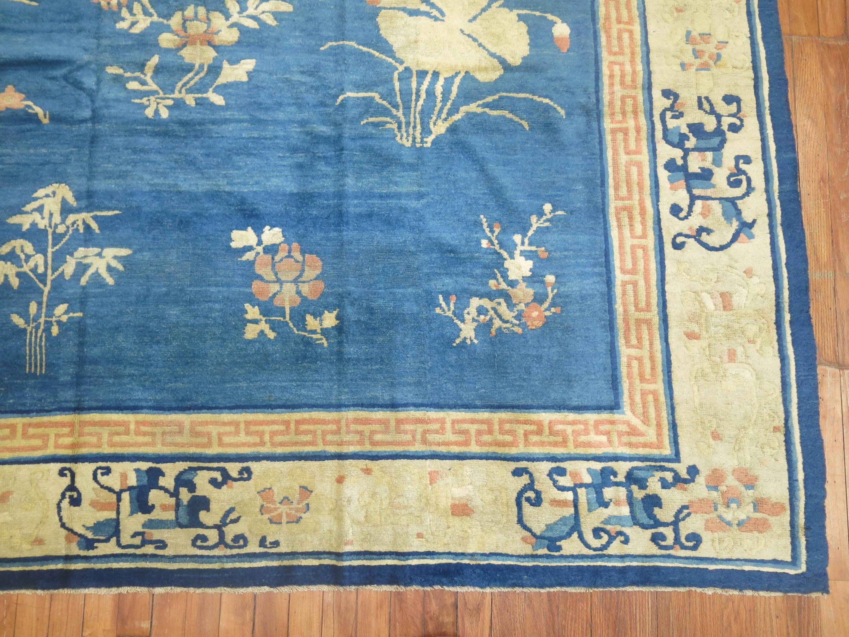 Enchanting Blue Antique Chinese Peking Room Size Carpet For Sale 4