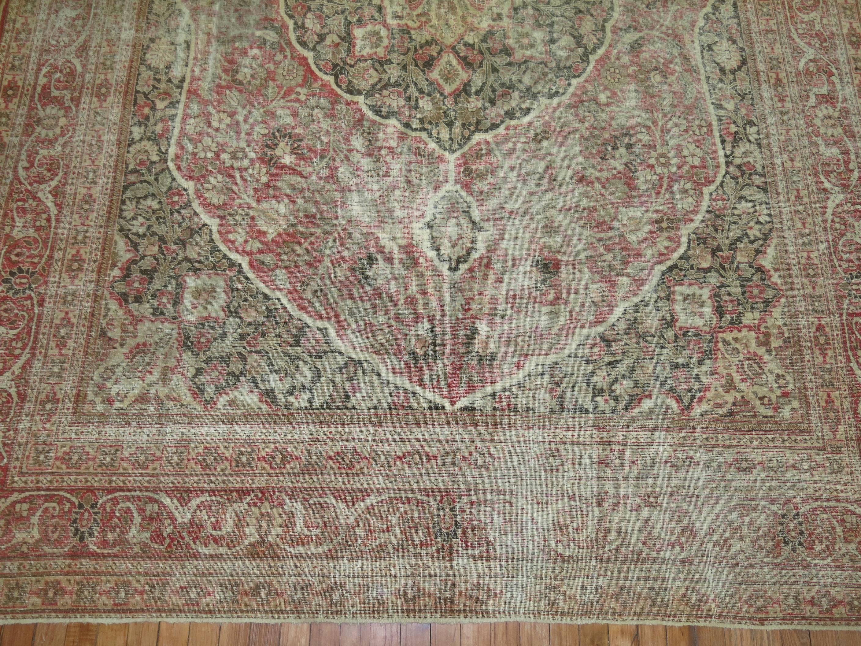 20th Century Zabihi Collection Worn Room size Persian Tabriz Rug For Sale