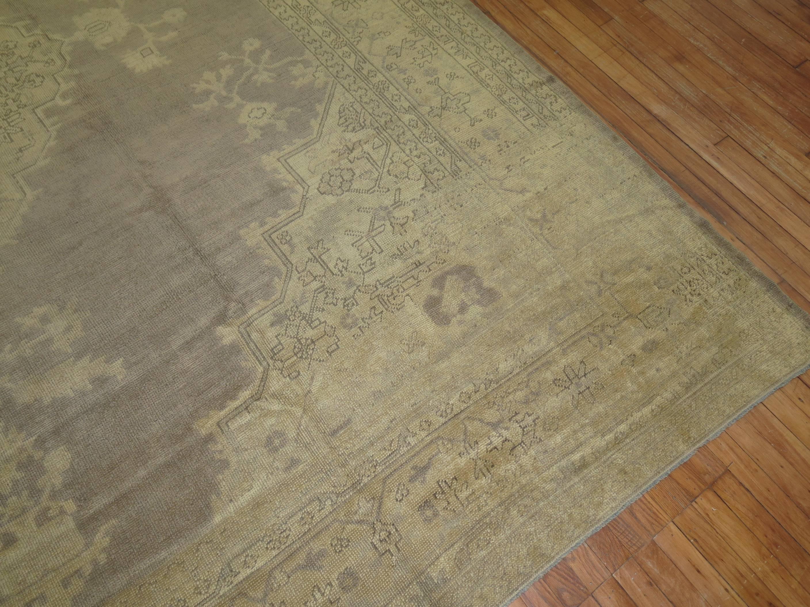 Country Gray Antique Turkish Oushak Rug For Sale