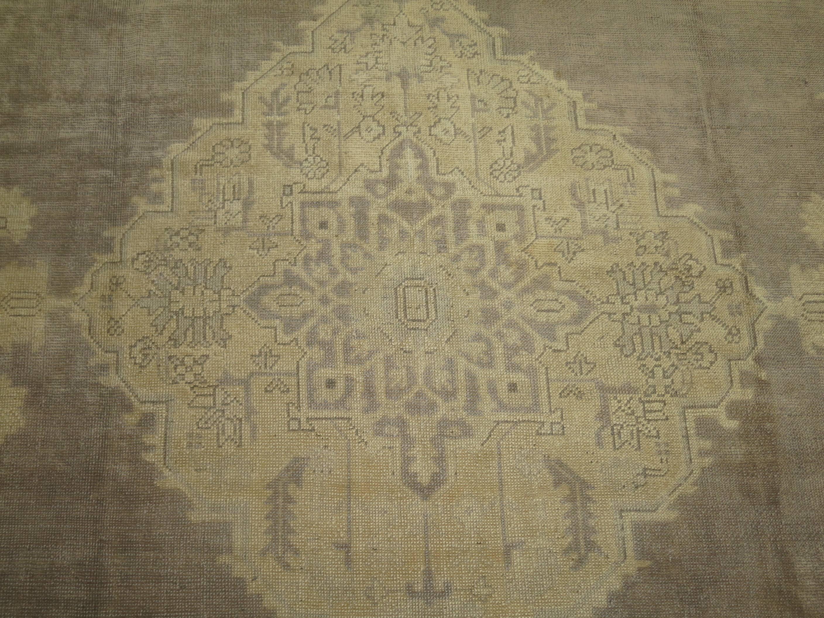 Wool Gray Antique Turkish Oushak Rug For Sale
