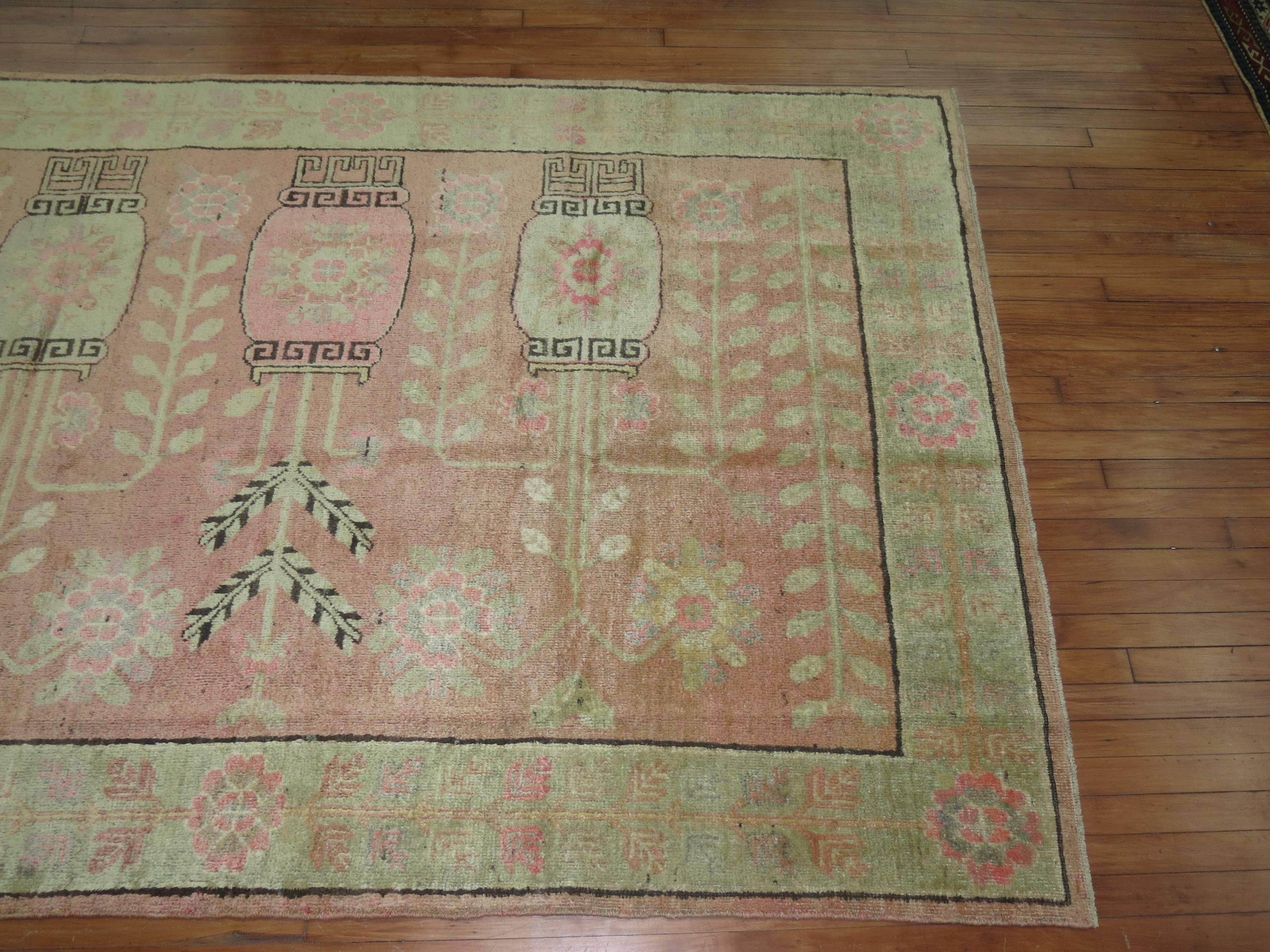 East Turkestani Pink Samarkand Khotan Rug For Sale